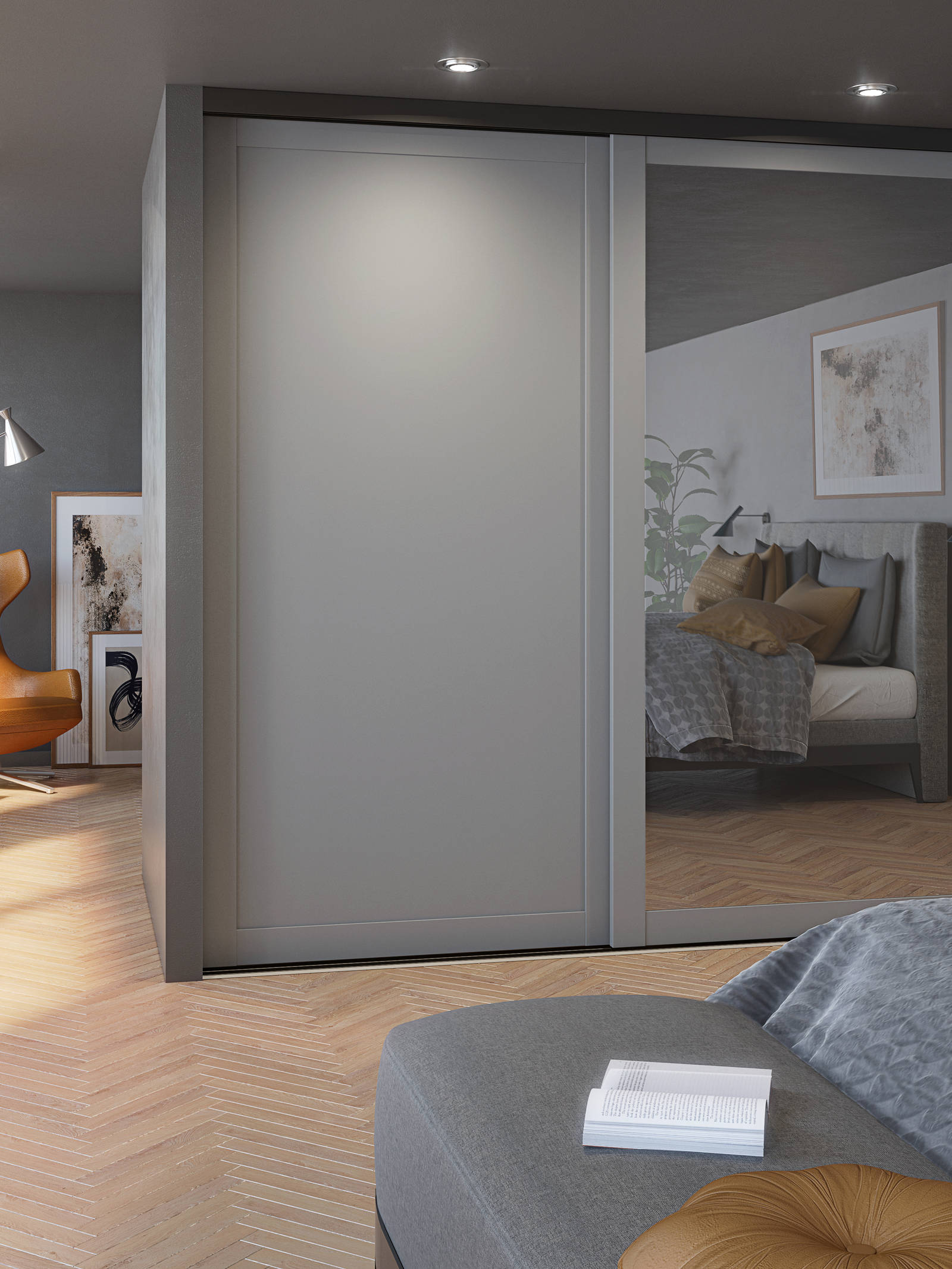 Skydedørmodell Invita 2 grå og spejl