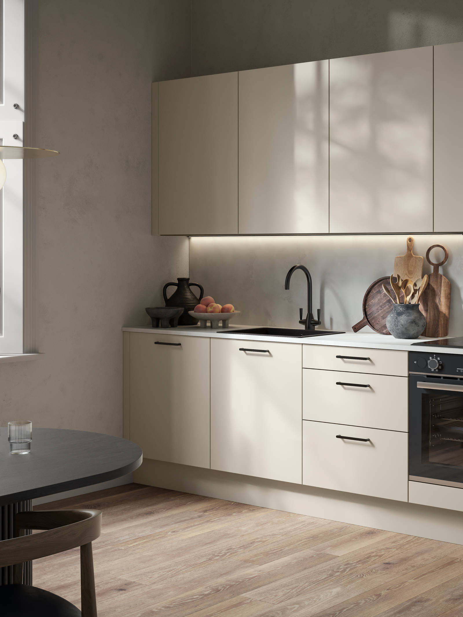 Modern kitchen design with a lightweight wood-effect finish