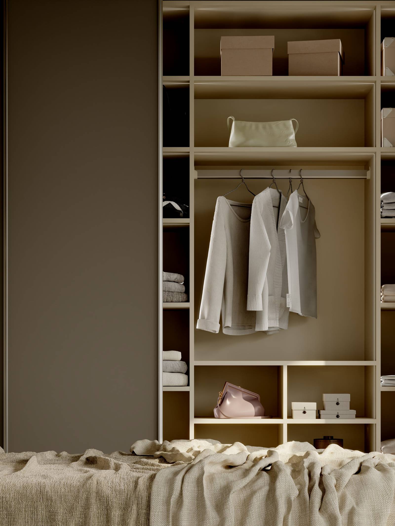 Garderober från Marbodal i färgen och stilen varm minimalism.