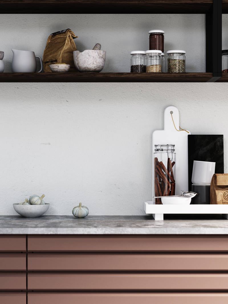 Kjøkkenmodellen Eikeli representerer en lun og nordisk eiketrend. Med sine malte lamellfronter i heltre eik, byr modellen på referanser til både kulinarisk bistro og urbane kafémiljøer.  Eikeli fåes kun som underskap.