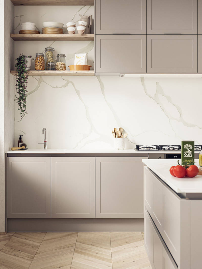 Integra Dunham Kitchen by Magnet. Premium painted matt finish with unique door style available in 20 colours.
