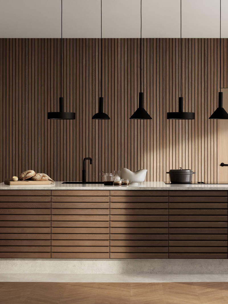 Kjøkkenmodellen Eikeli representerer en lun og nordisk eiketrend. Med sine malte lamellfronter i heltre eik, byr modellen på referanser til både kulinarisk bistro og urbane kafémiljøer.  Eikeli fåes kun som underskap.