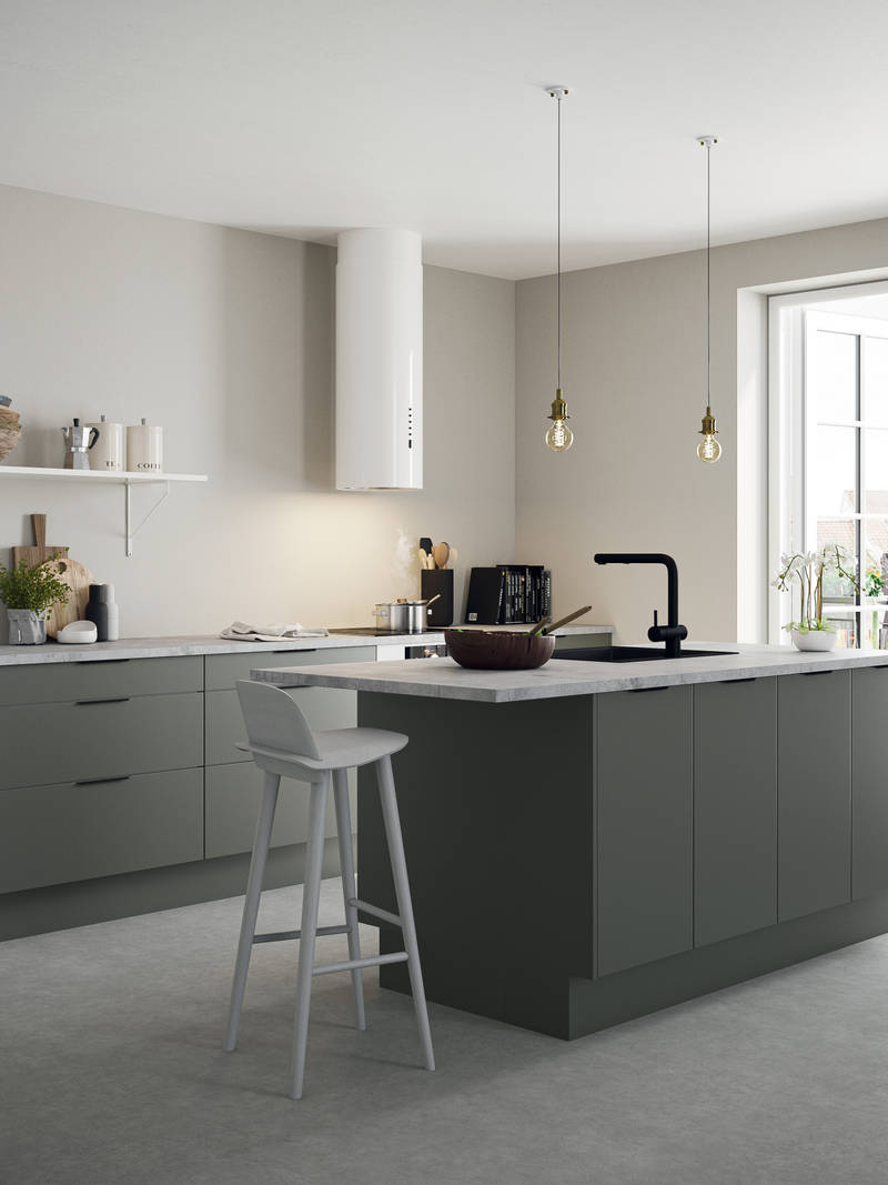 Norema kjøkken Basic Collection Stjernøya grønn kjøkkenøy flatpakket kjøkken grønt kjøkken