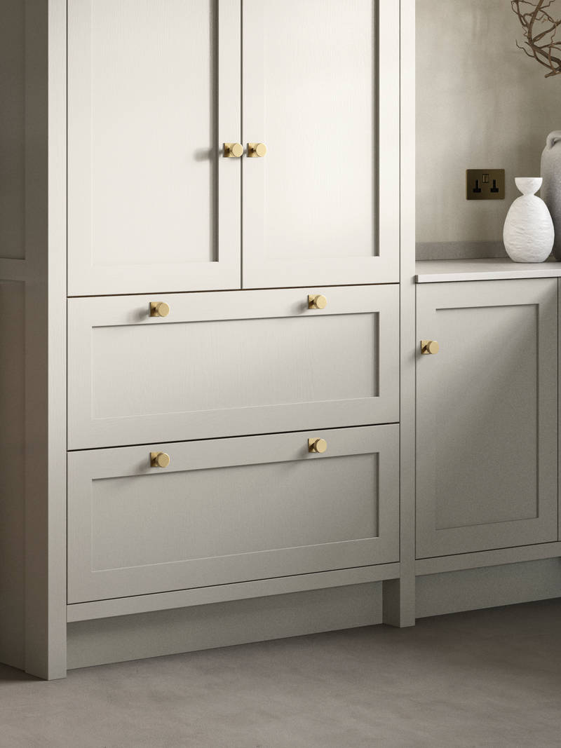 Close-up view of Shaker kitchen Wardley in neutral shade Pebble Path