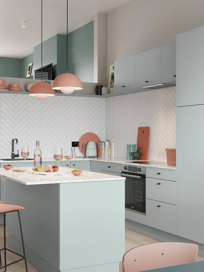 Nova by Magnet. Affordable slab door kitchen available in matt and super glass. 6 colours to chose from.