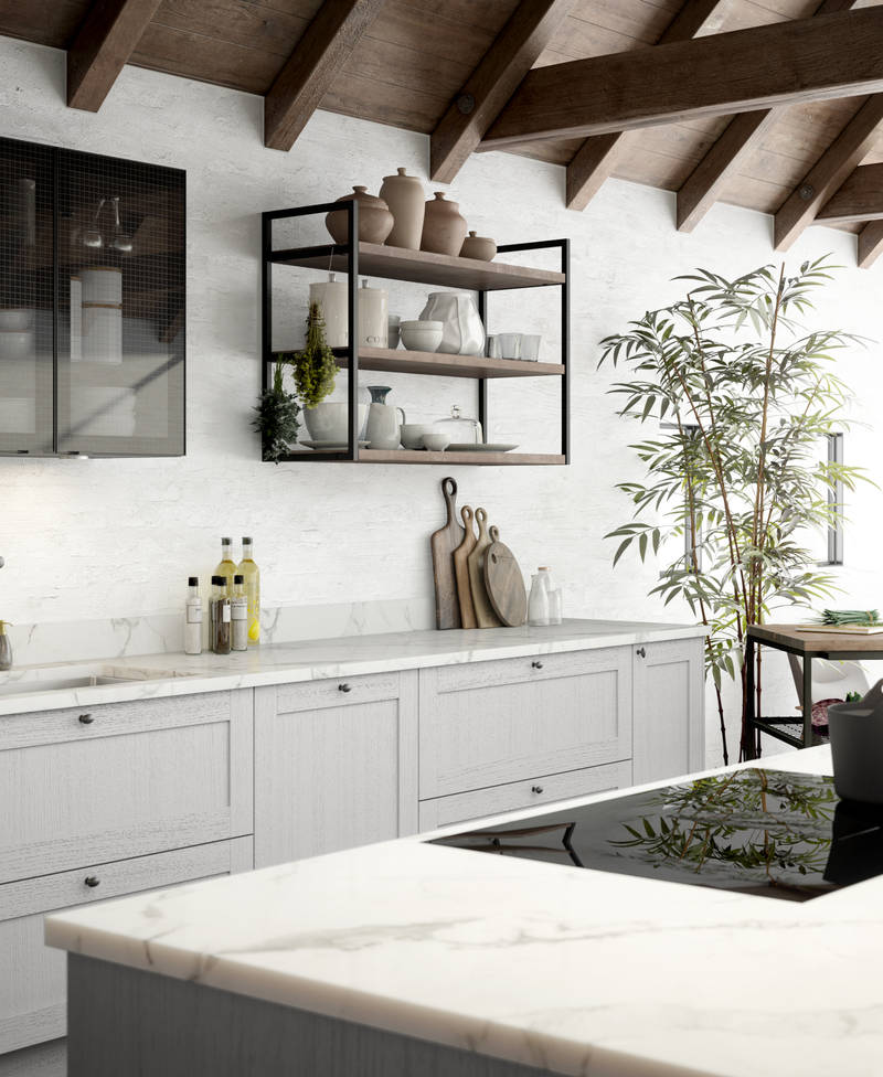 Rustikk og landlig kjøkkenmodell i heltre eik. Front med enkel ramme og slett fylling gjør at du kan variere uttrykket på kjøkkenet fra det helt moderne til det rustikke landlige preget alt etter hvilket tilbehør du velger.