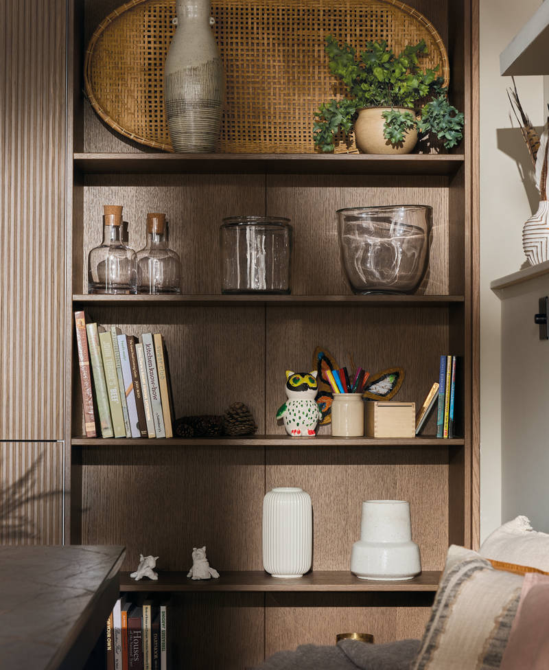 Open oak shelves in Magnet's kitchen Nordic Nature.