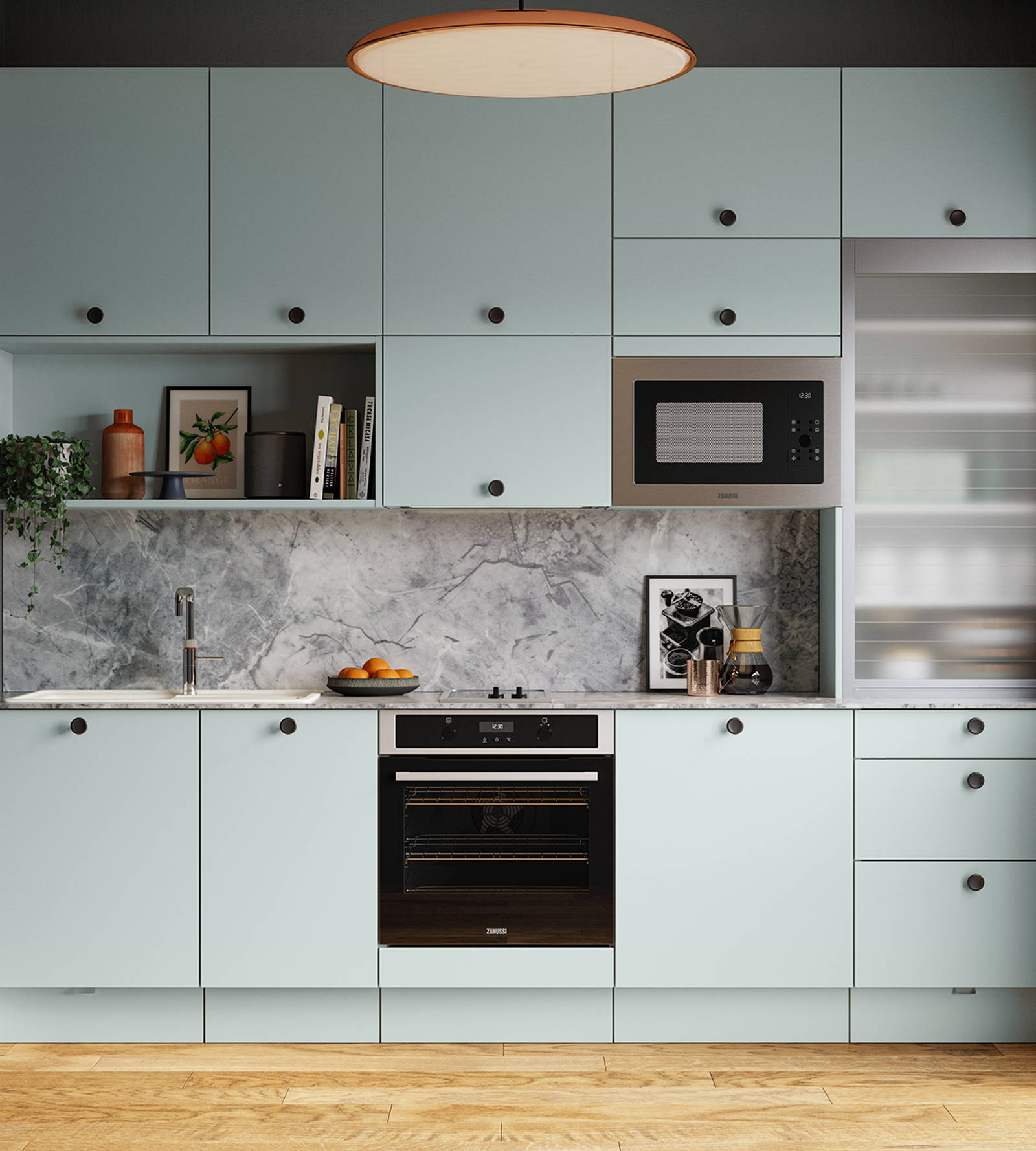 Soho from Magnet. Bold slab doors style this premium contemporary kitchen design available in 20 colours.