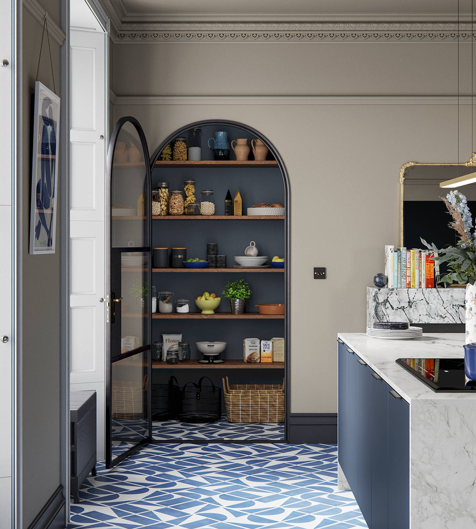 Hoxton kitchen. Smooth slab doors in a painted effect finish. Minimalist styling with your choice of handles and three colours.