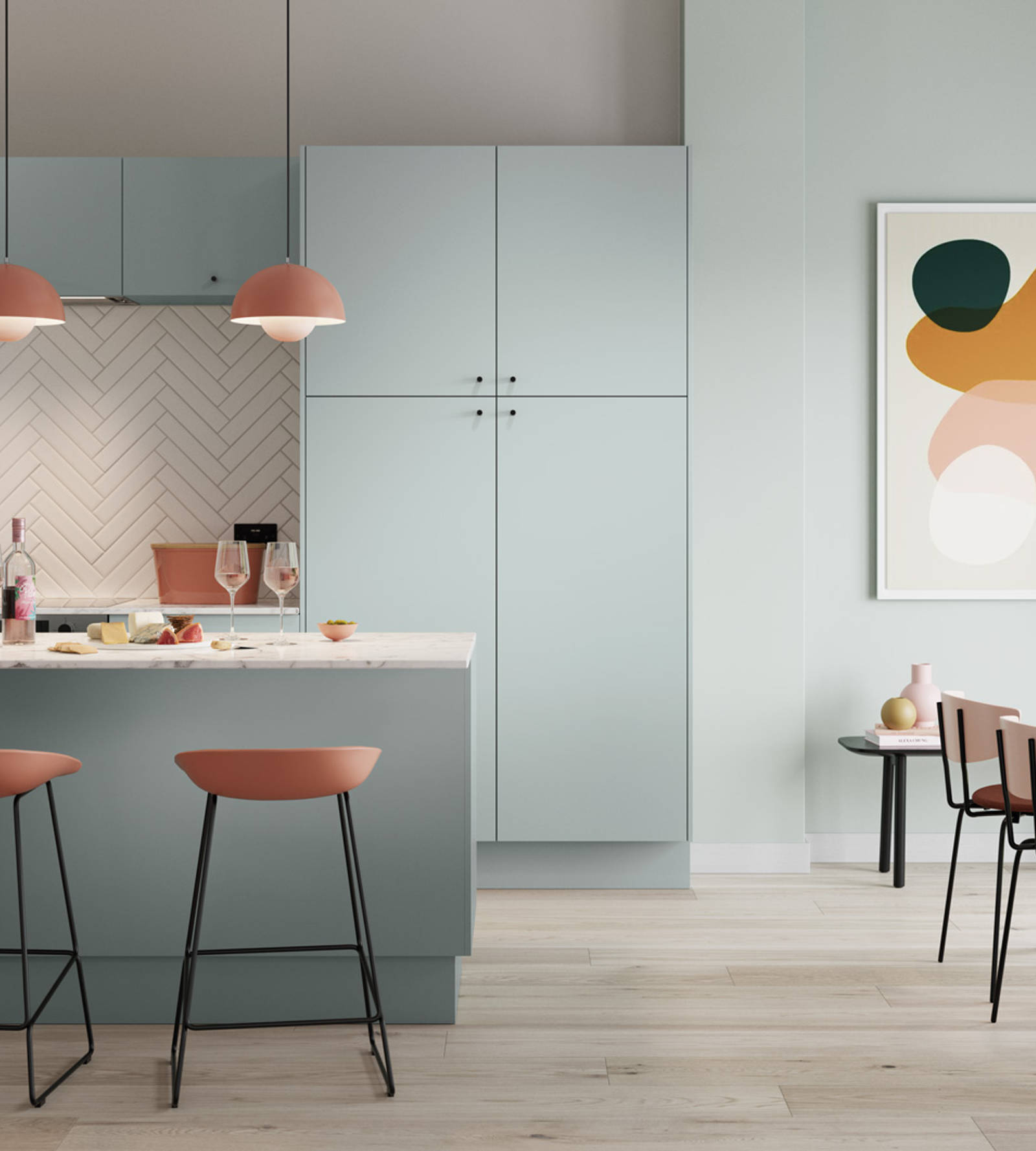 Nova by Magnet. Affordable slab door kitchen available in matt and super glass. 6 colours to chose from.