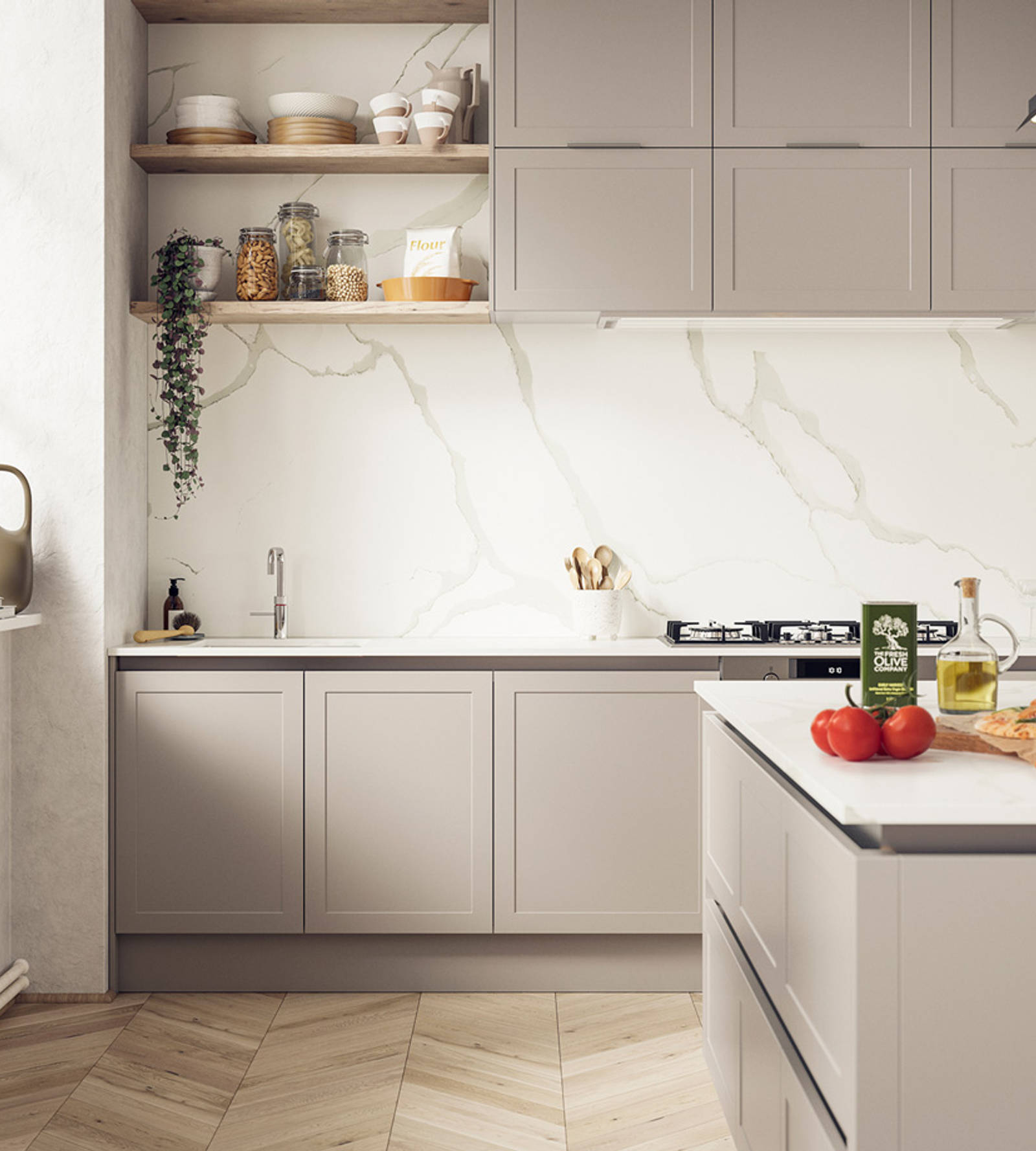 Integra Dunham Kitchen by Magnet. Premium painted matt finish with unique door style available in 20 colours.