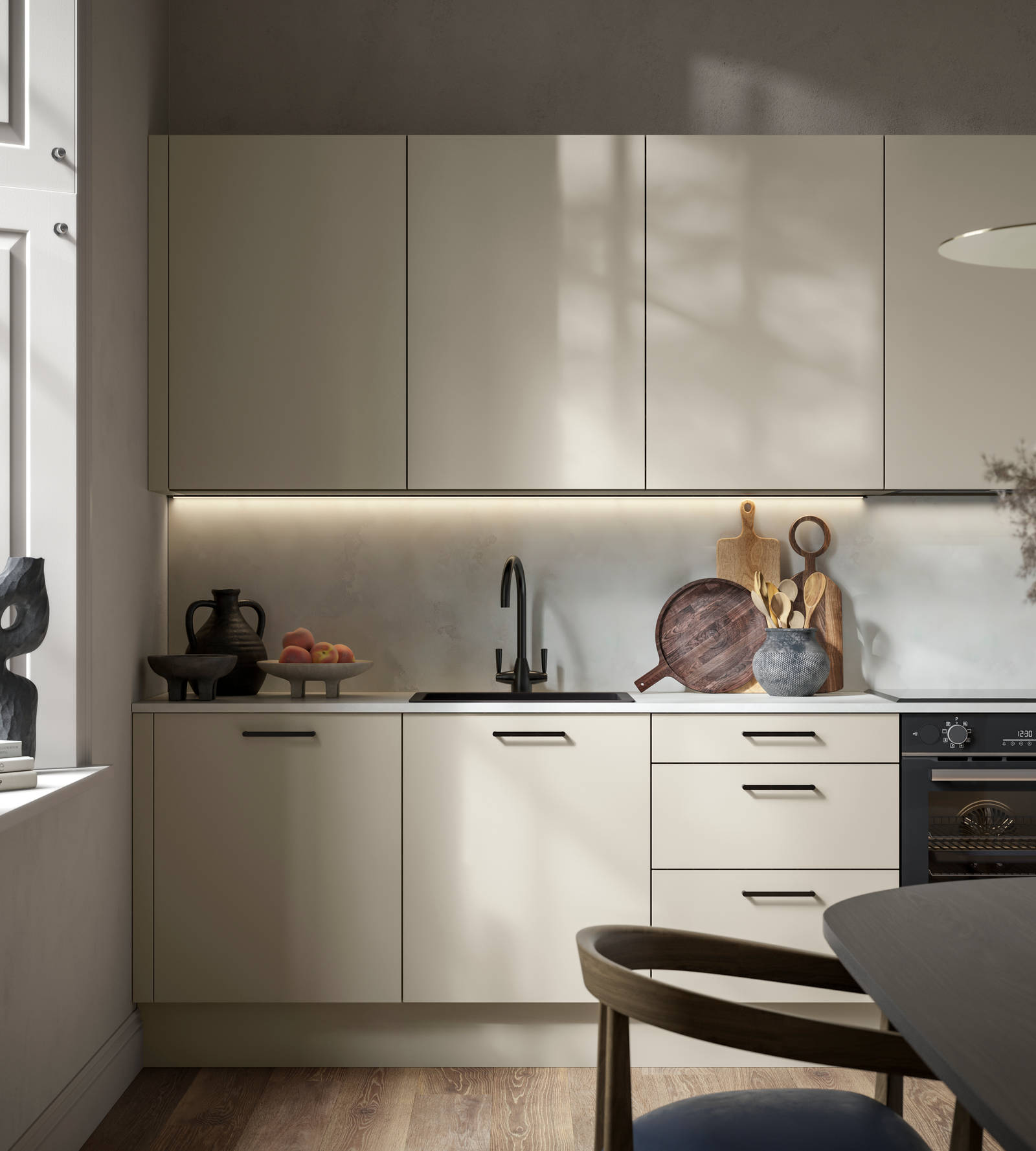 Modern kitchen design with a lightweight wood-effect finish