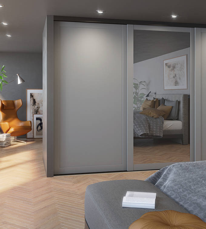 Skydedørmodell Invita 2 grå og spejl