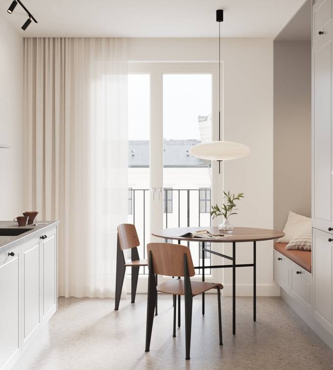 Lys grå tidløs og modern kjøkken med freste speildører som ger kjøkkenet klassiske detaljer uten å bli rustikt, sorte knotter, sort kran og sort vask.