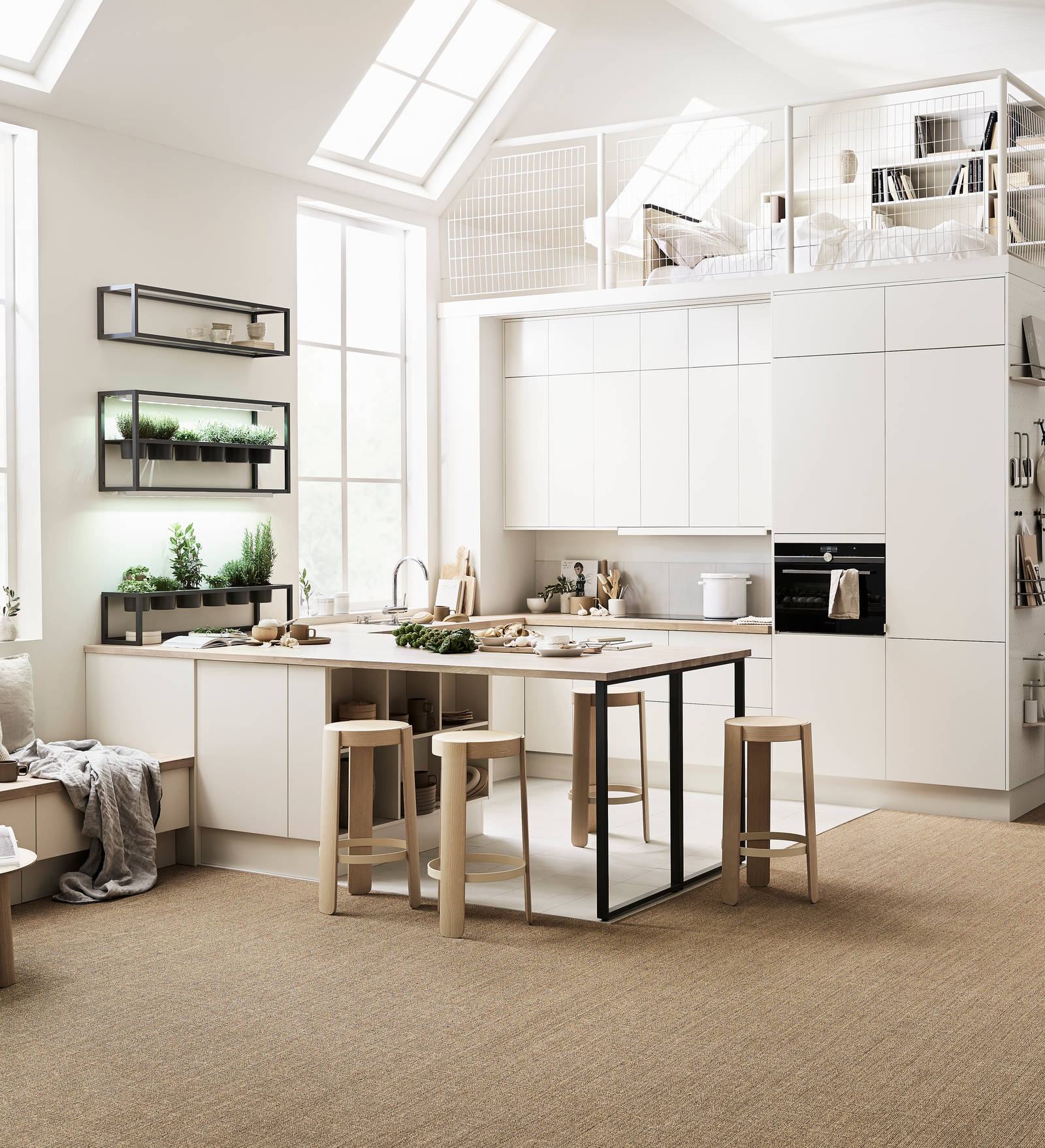 Mild og godlynt kjøkkenmodell i lys eik med liggende trestruktur og innfreste grep.