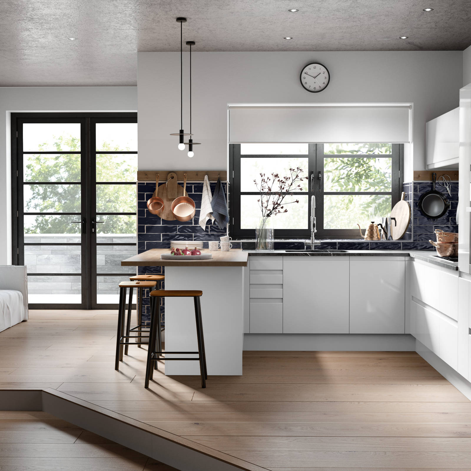 Luna Kitchen from Magnet. An affordable handless look with integrated J Pull doors for a stylish and modern look.