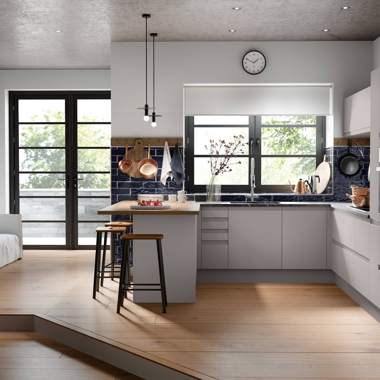 Luna Kitchen from Magnet. An affordable handless look with integrated J Pull doors for a stylish and modern look.
