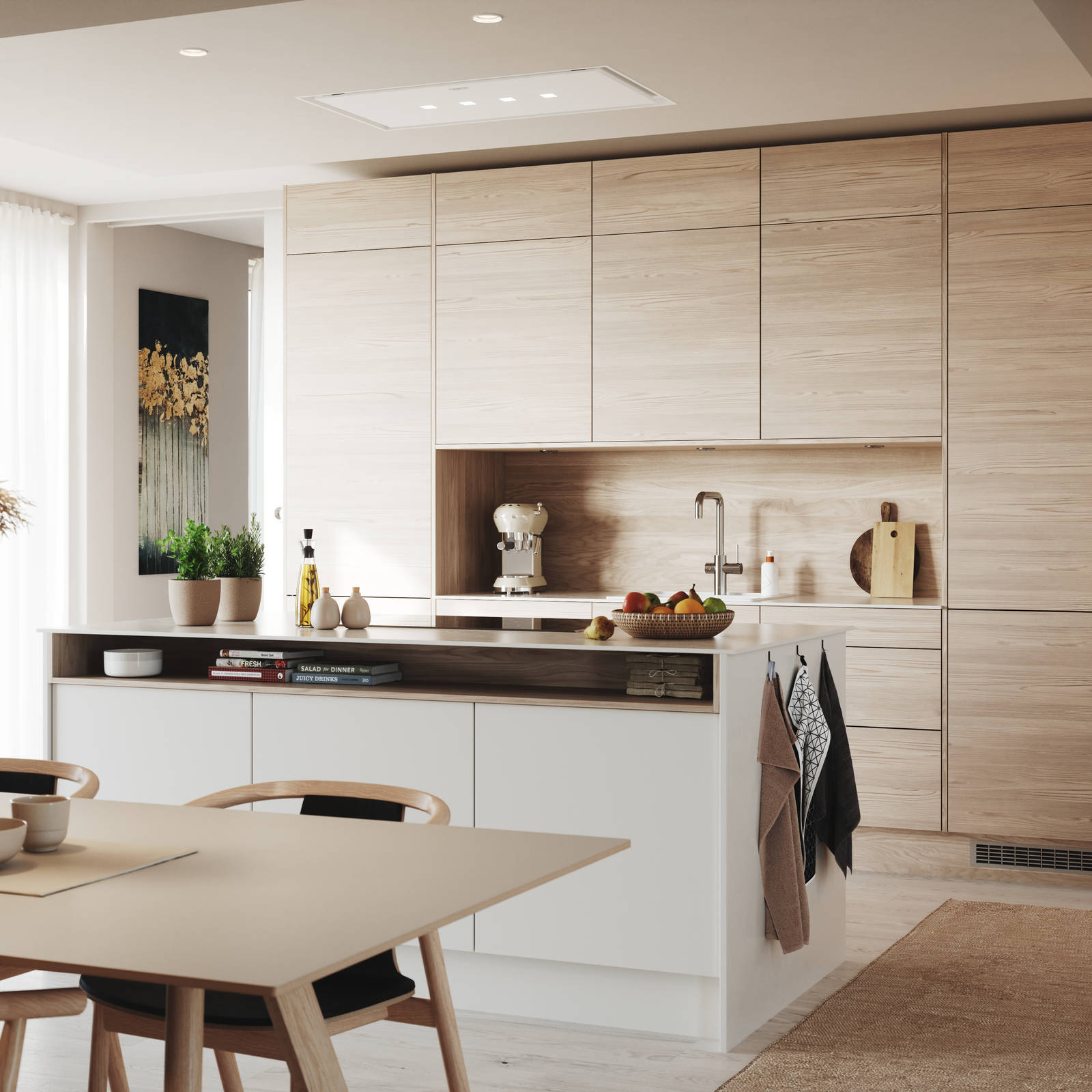 Malevik ljus - kök med köksö. Handtagslöst med tip-on - Marbodal