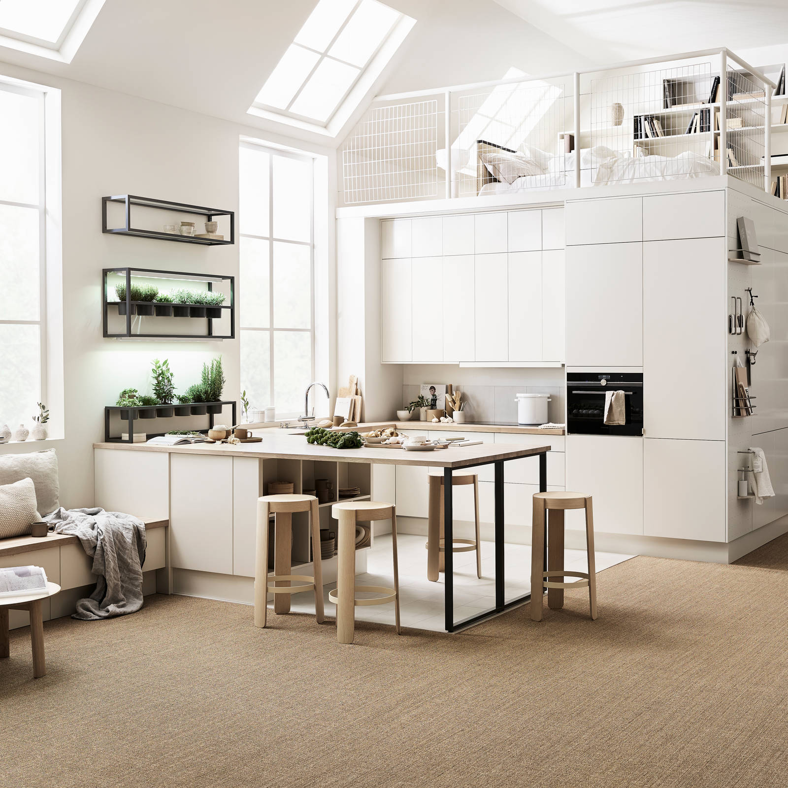 Mild og godlynt kjøkkenmodell i lys eik med liggende trestruktur og innfreste grep.