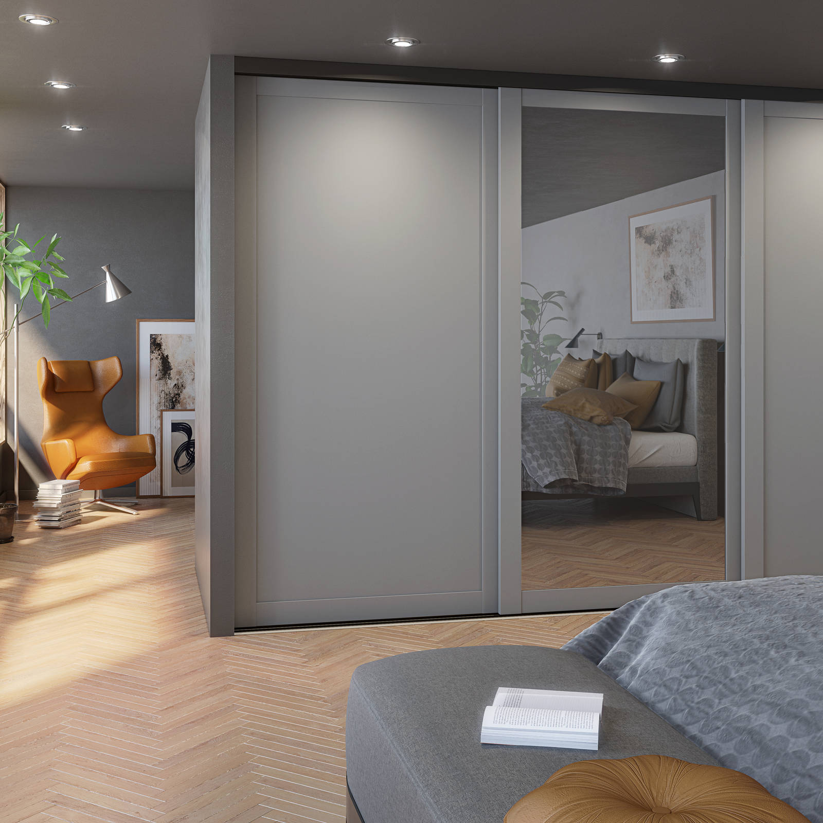 Skydedørmodell Invita 2 grå og spejl