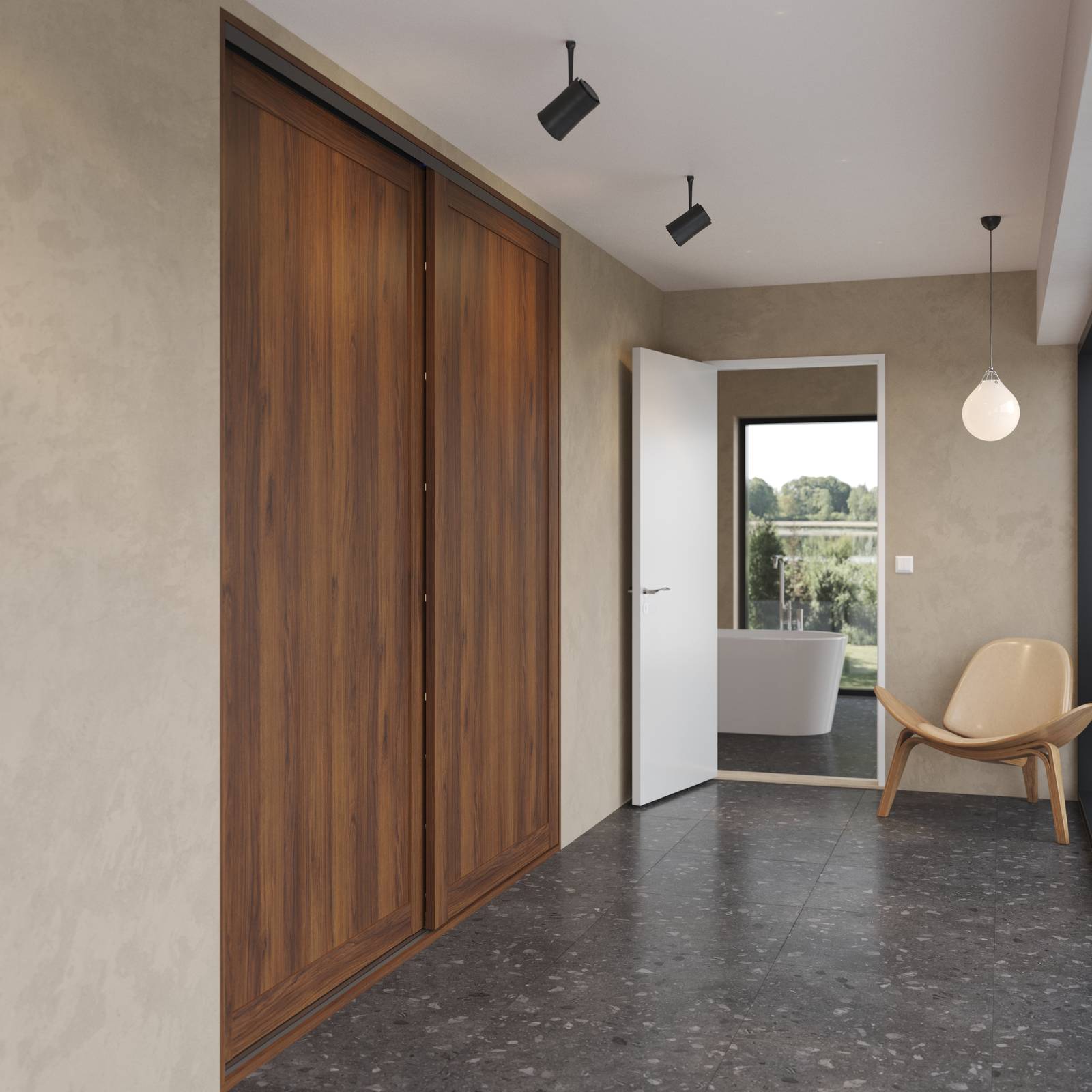 Skydedør garderobe warm valnød