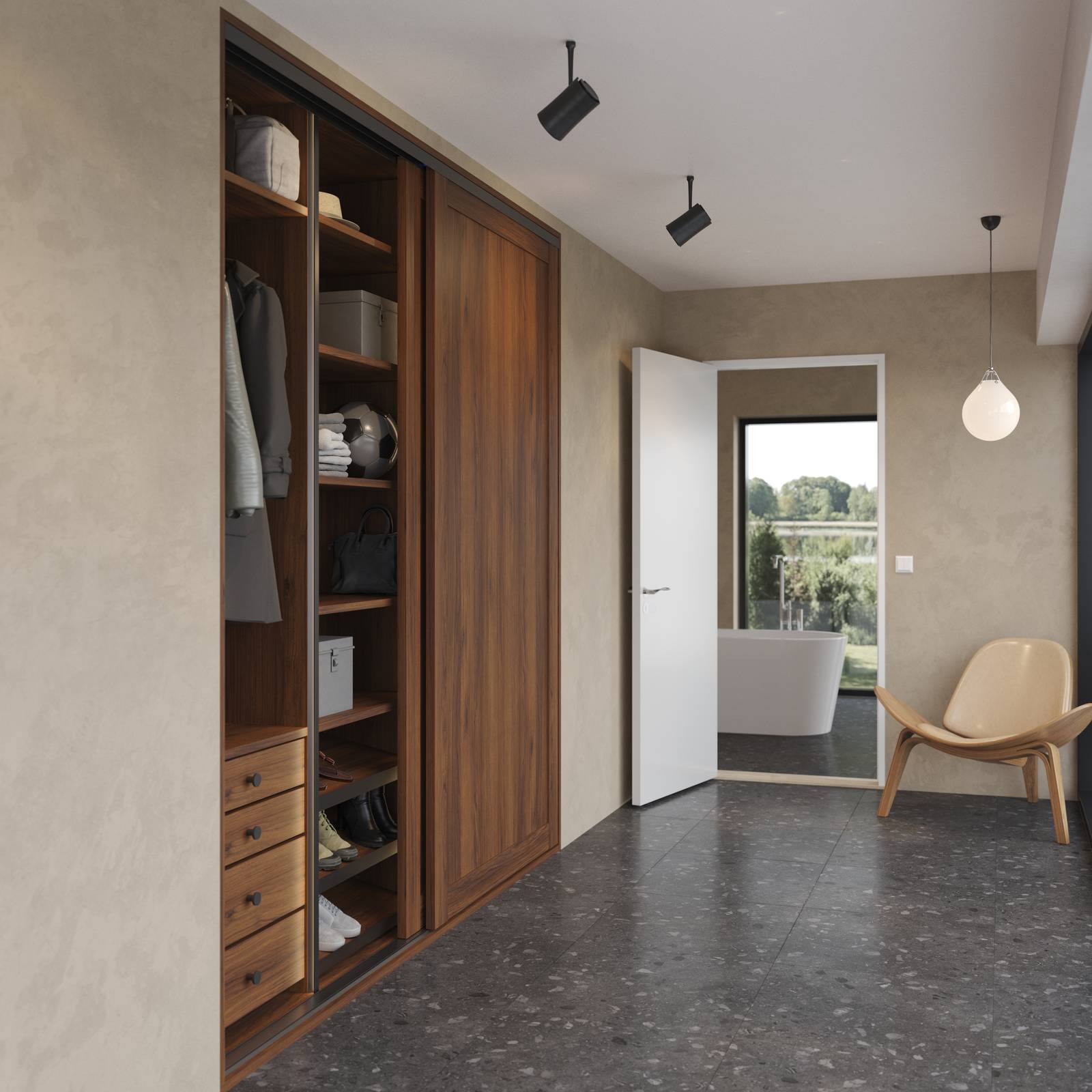Skydedør garderobe entre warm valnød