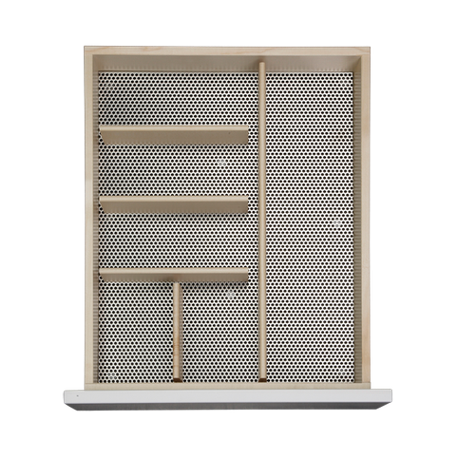 Lådinredning i rostfritt stål och trä för 45 cm låda