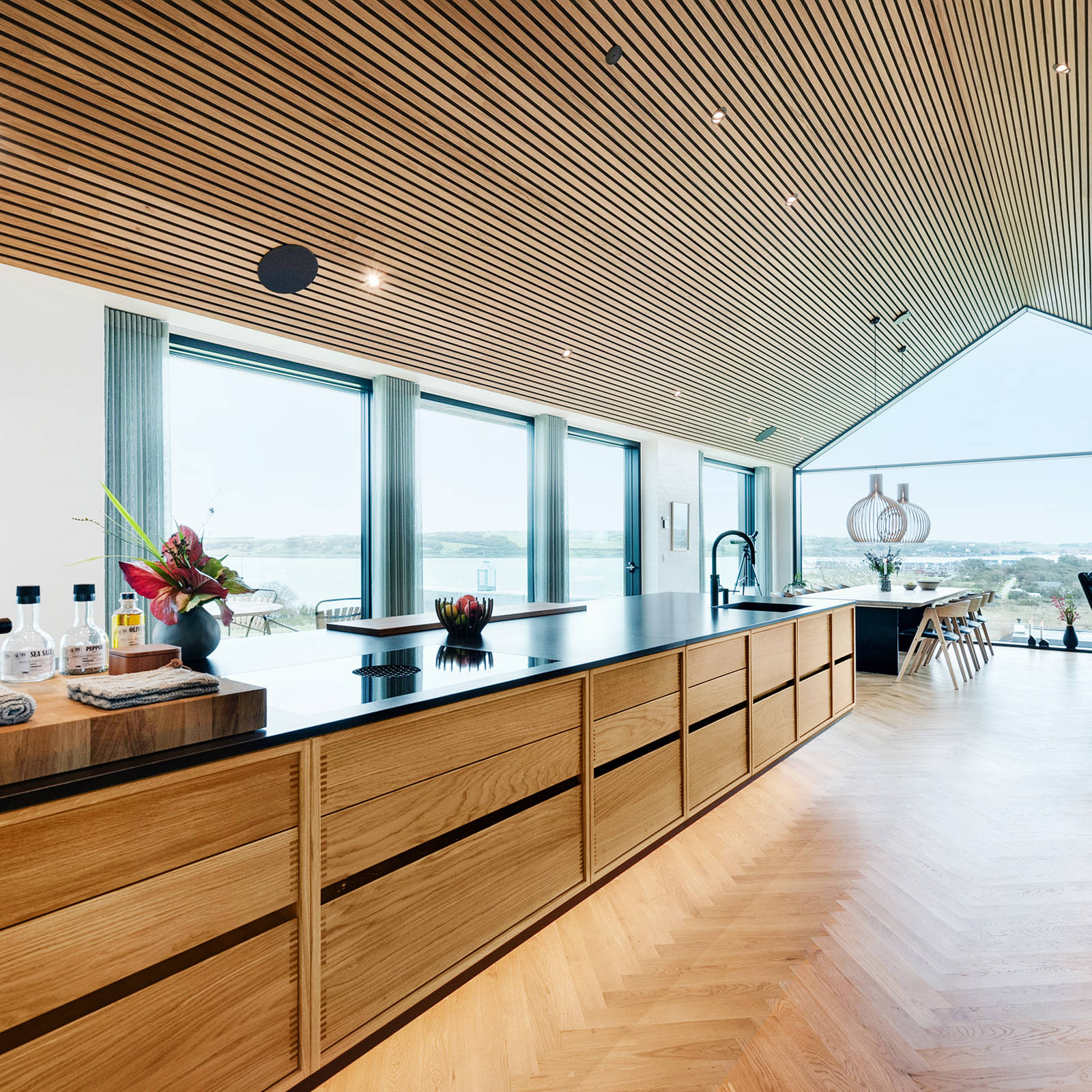 Large kitchen-dining room with a view of the Limfjord
