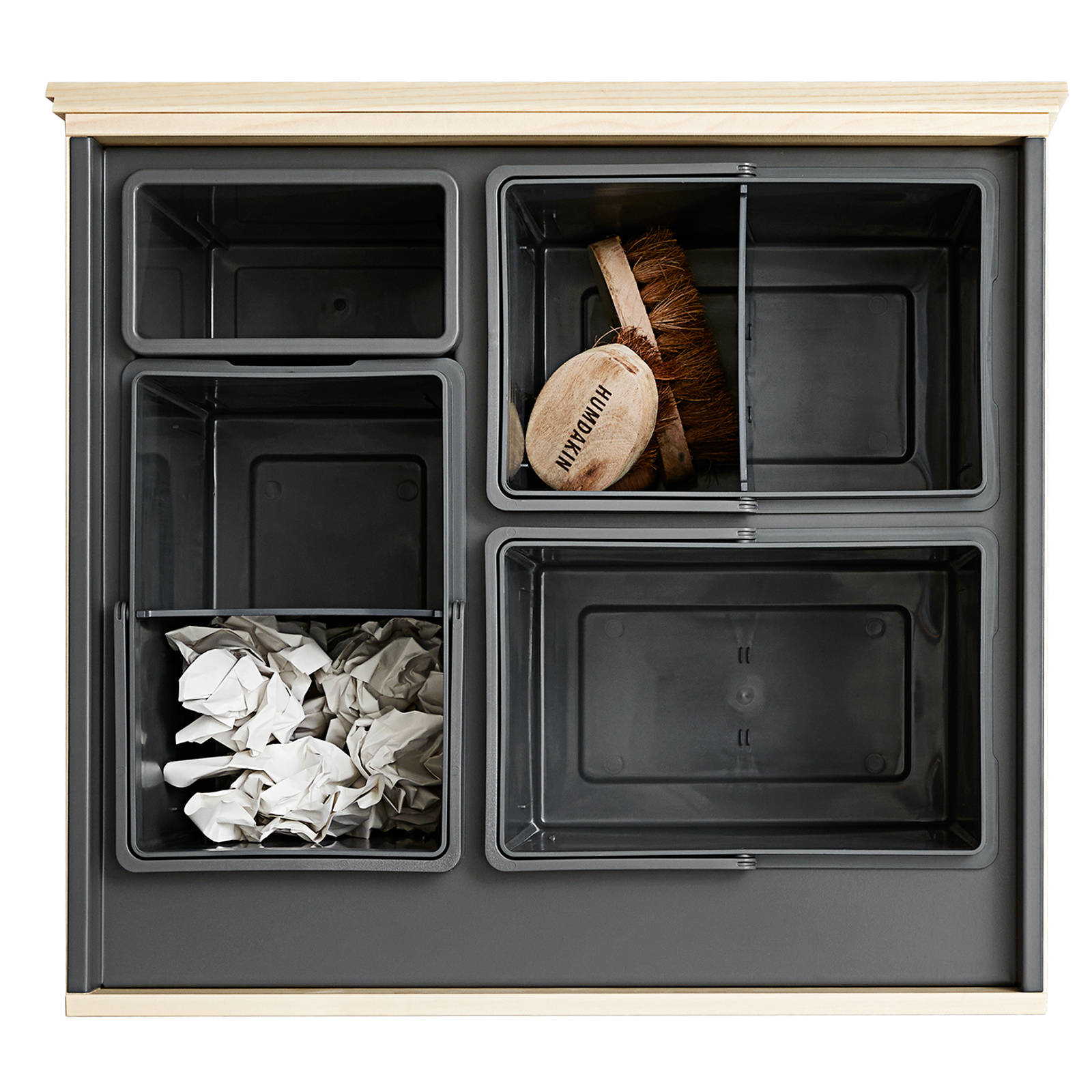 Affaldssystem med fire inddelbare affaldsspande til 60 cm køkkenskuffe