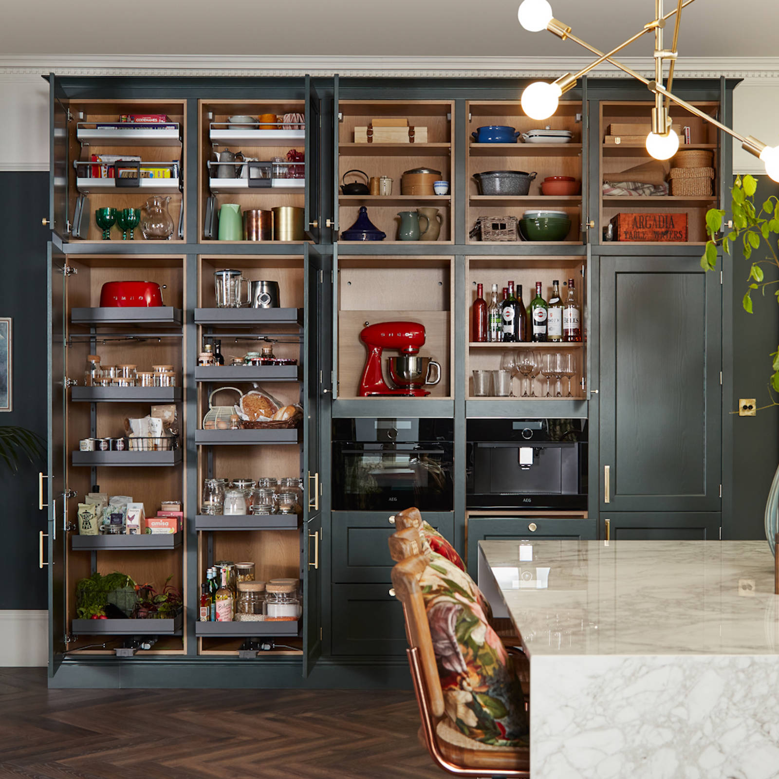 Ludlow, a traditional Shaker-style kitchen range in the shade Arboretum Green, kitchen larders