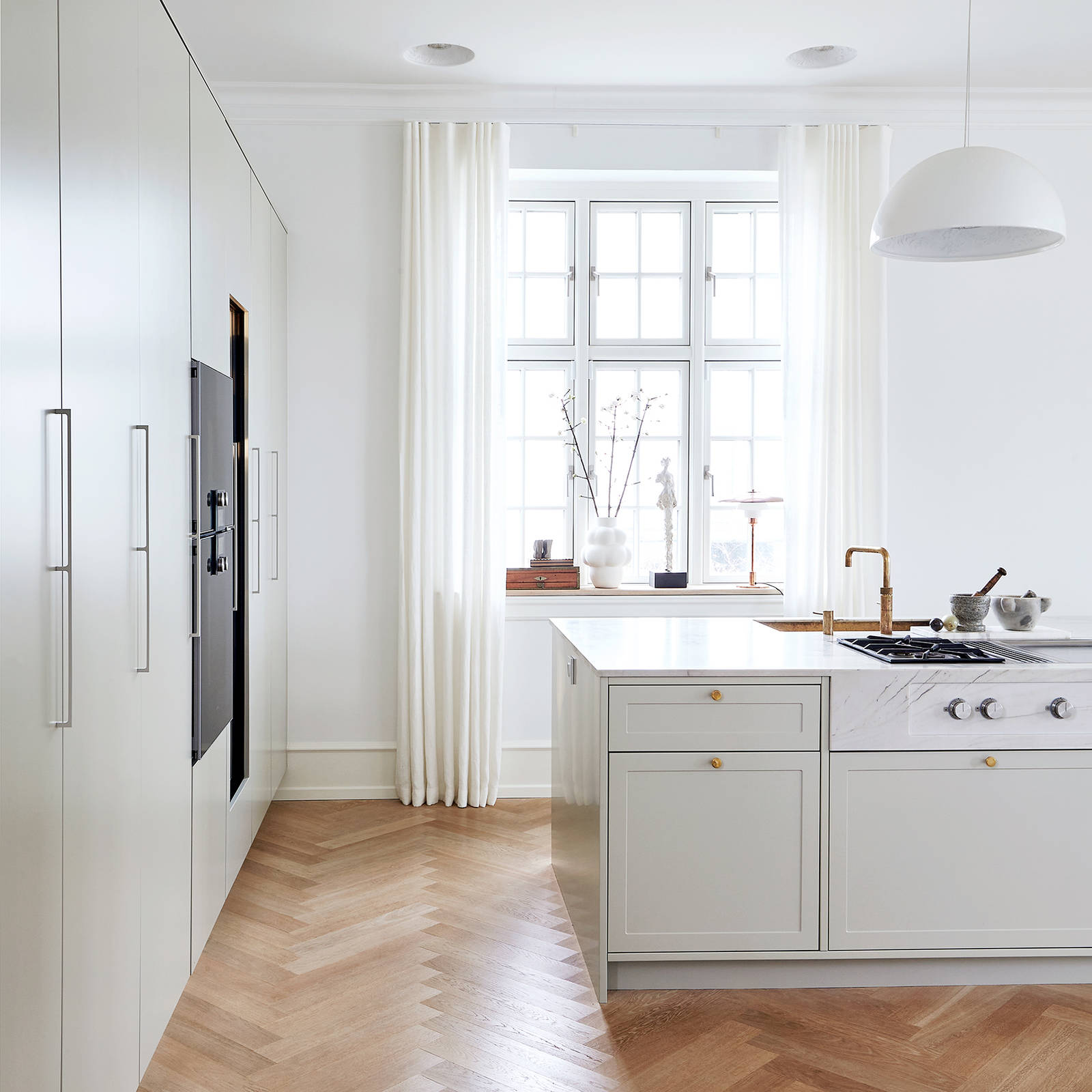 Et Shaker køkken i klassiske omgivelser. Palævillaen blev bygget i 1906.