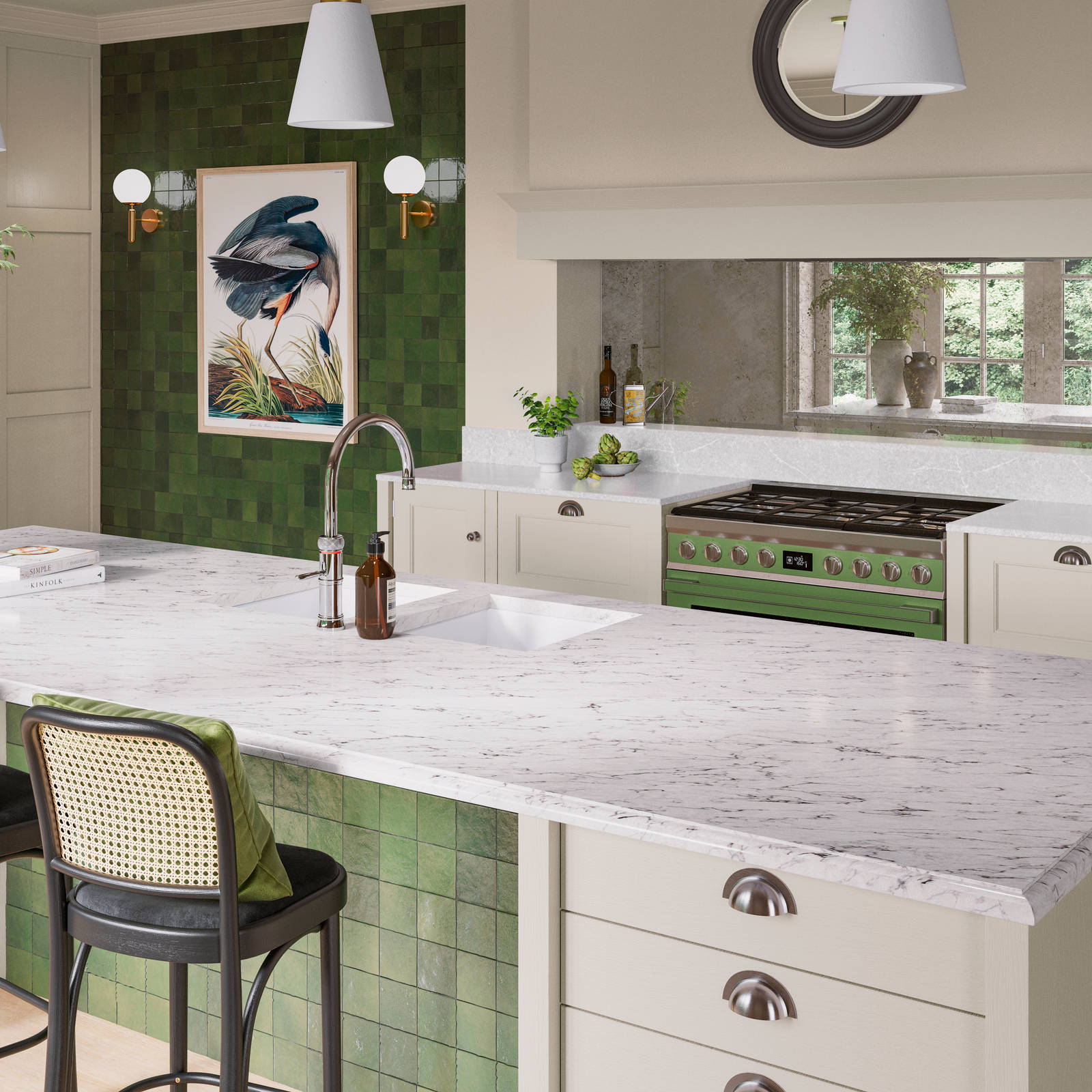 traditional Shaker-style kitchen range featuring panelled doors with visible woodgrain and beading detail