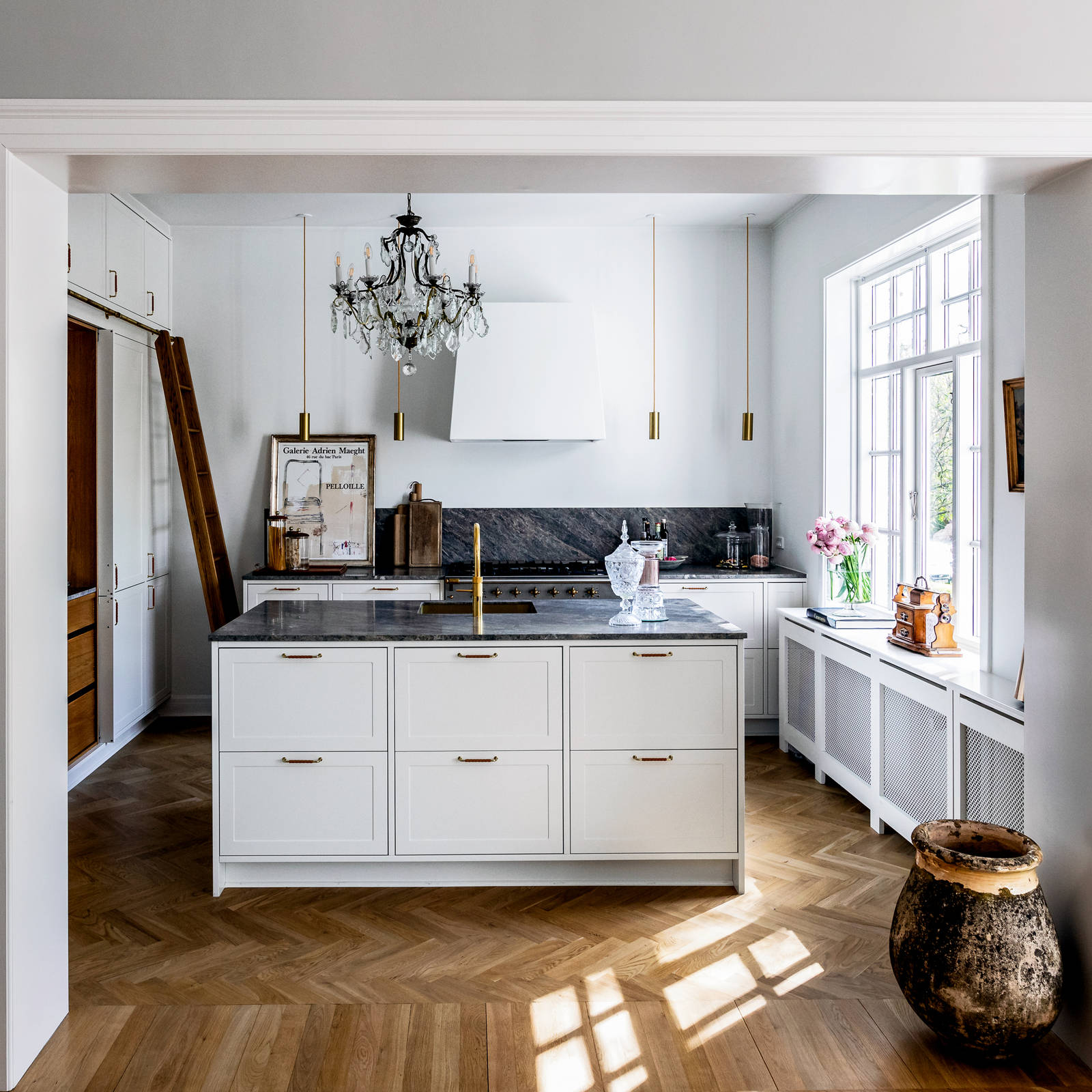 Timeless light grey kitchen in a classic 1936 Scandinavian villa