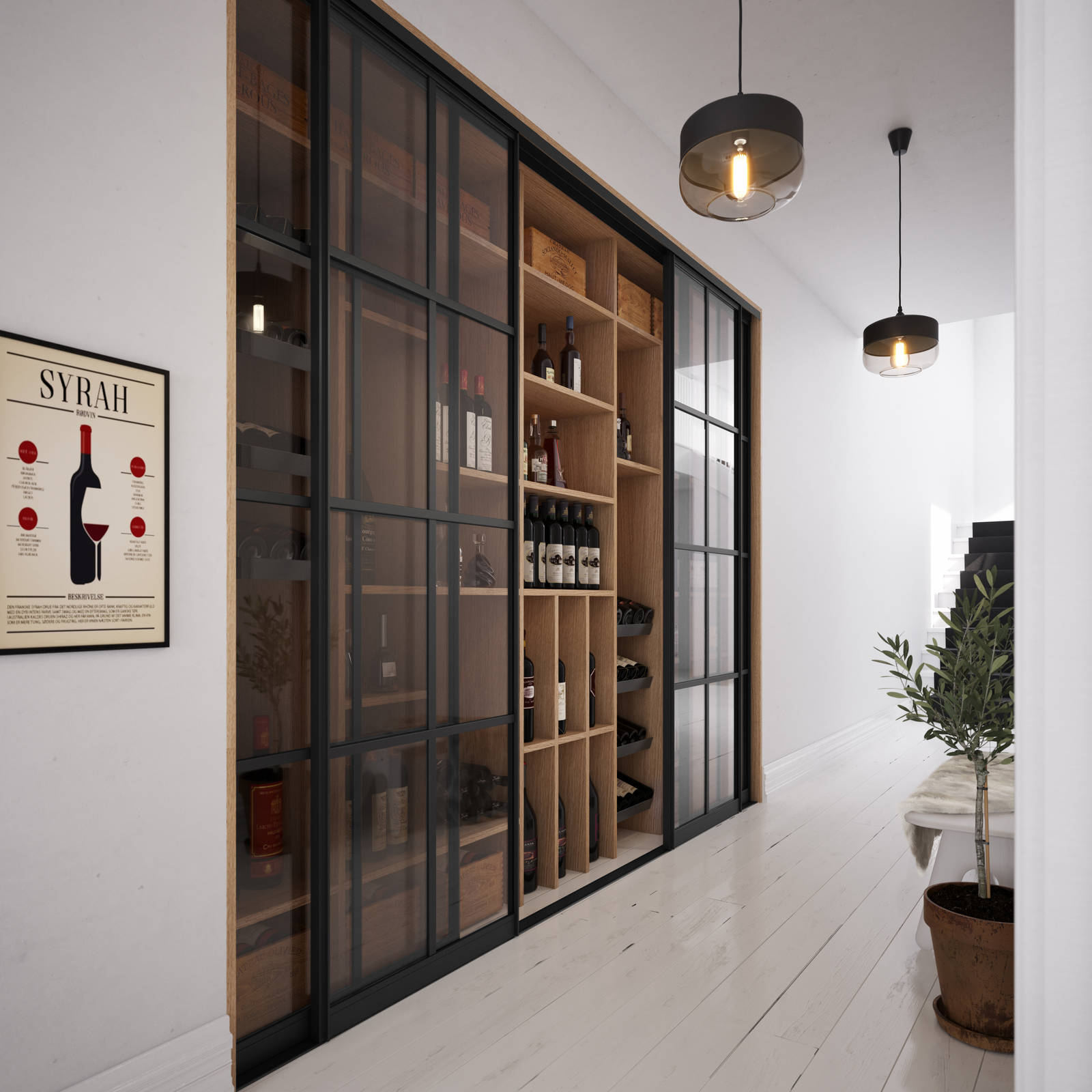 Glasskydedøre med sort metalramme