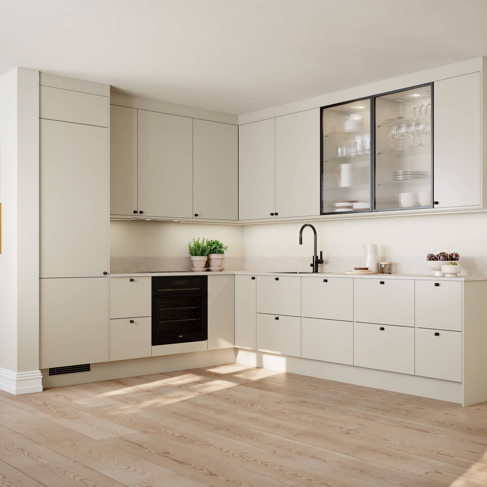 Vidde har et tidløst og minimalistisk design. Modellens enkel og rene formspråk gjør den velegnet for høye skapløsninger som gir god plassutnyttelse.