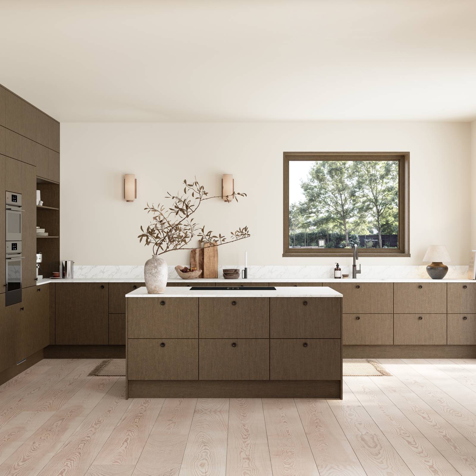 Favn er et kvalitetskjøkken inspirert av naturen. En vakker front i stående finer som gir hele kjøkkenet liv.