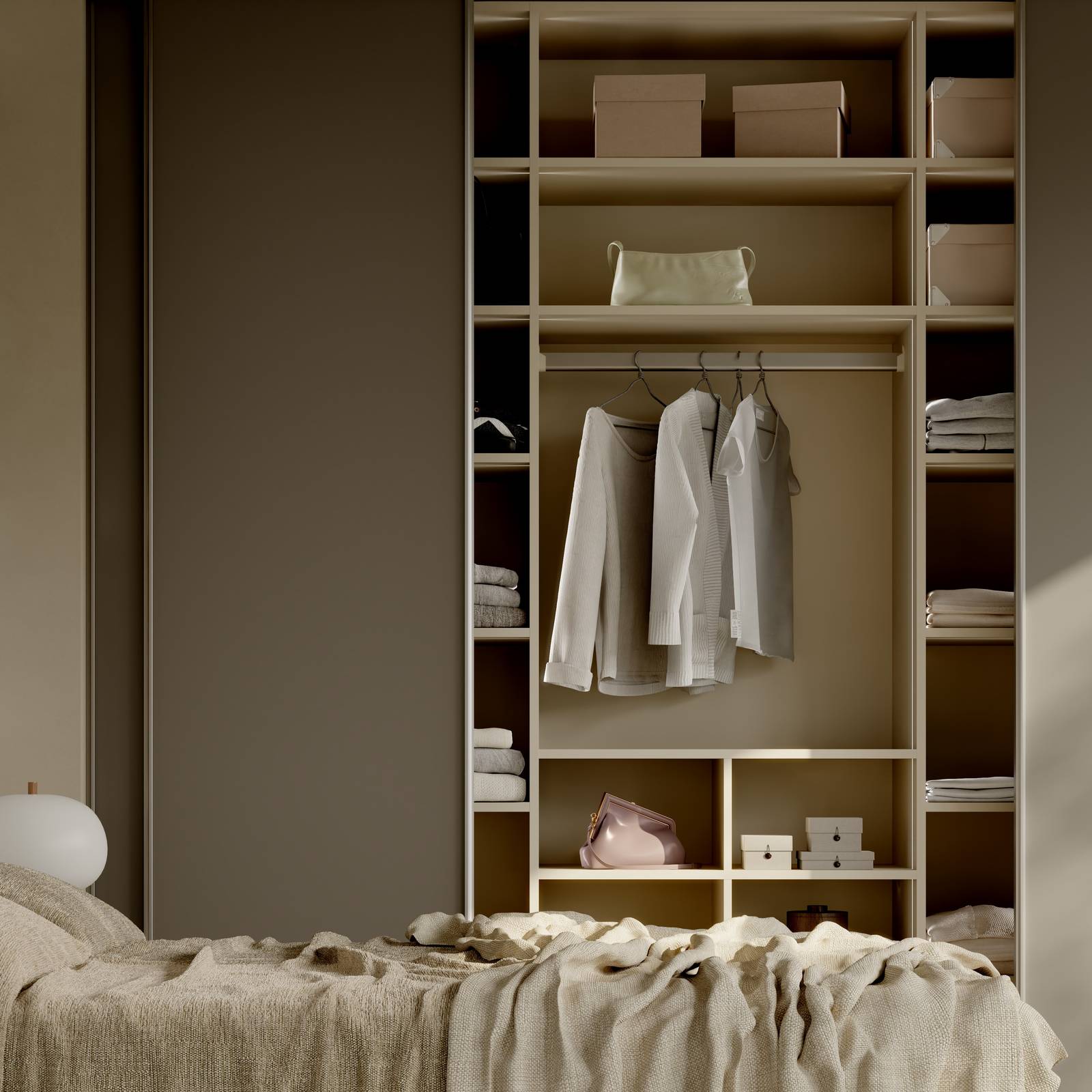 Garderober från Marbodal i färgen och stilen varm minimalism.