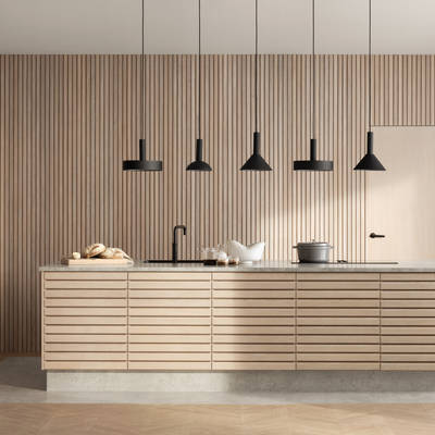 Kjøkkenmodellen Eikeli representerer en lun og nordisk eiketrend. Med sine malte lamellfronter i heltre eik, byr modellen på referanser til både kulinarisk bistro og urbane kafémiljøer.  Eikeli fåes kun som underskap.