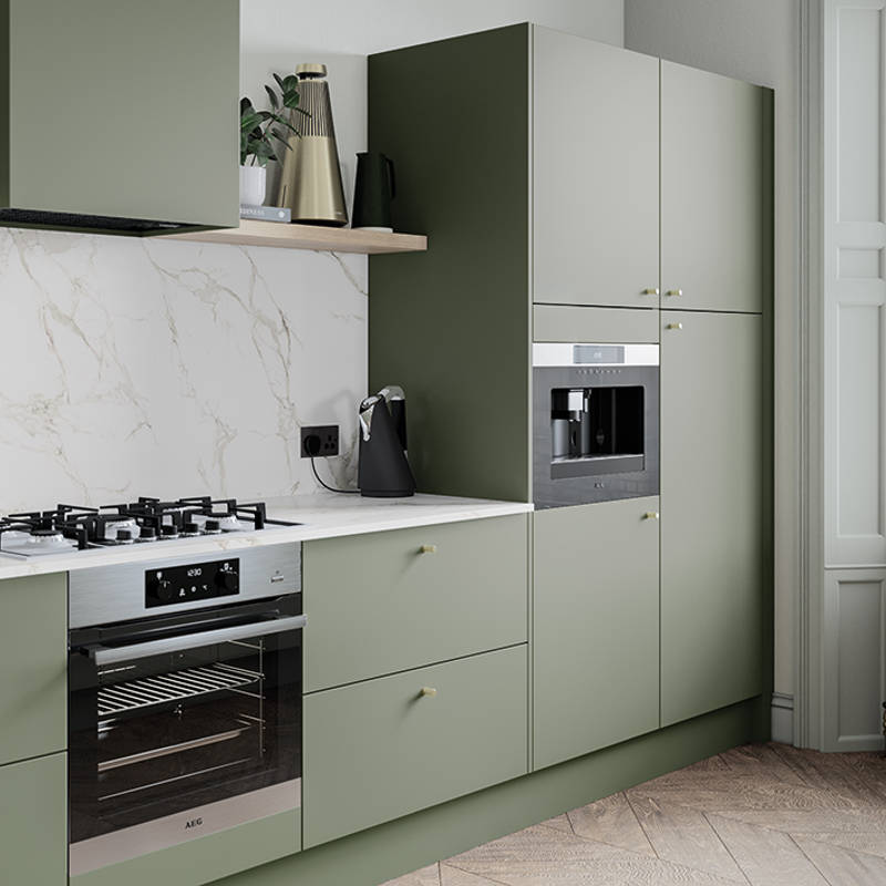 Soho from Magnet. Bold slab doors style this premium contemporary kitchen design available in 20 colours.