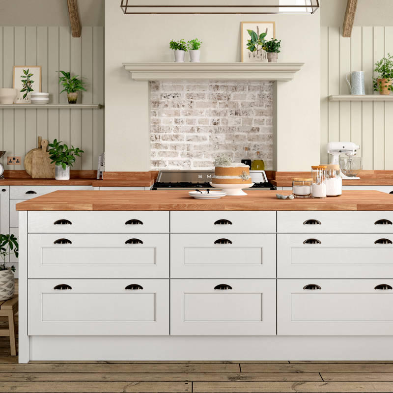 Ludlow kitchen. Our latest Shaker door, with a modern country-style. Available in all 20 Magnet Create colours.