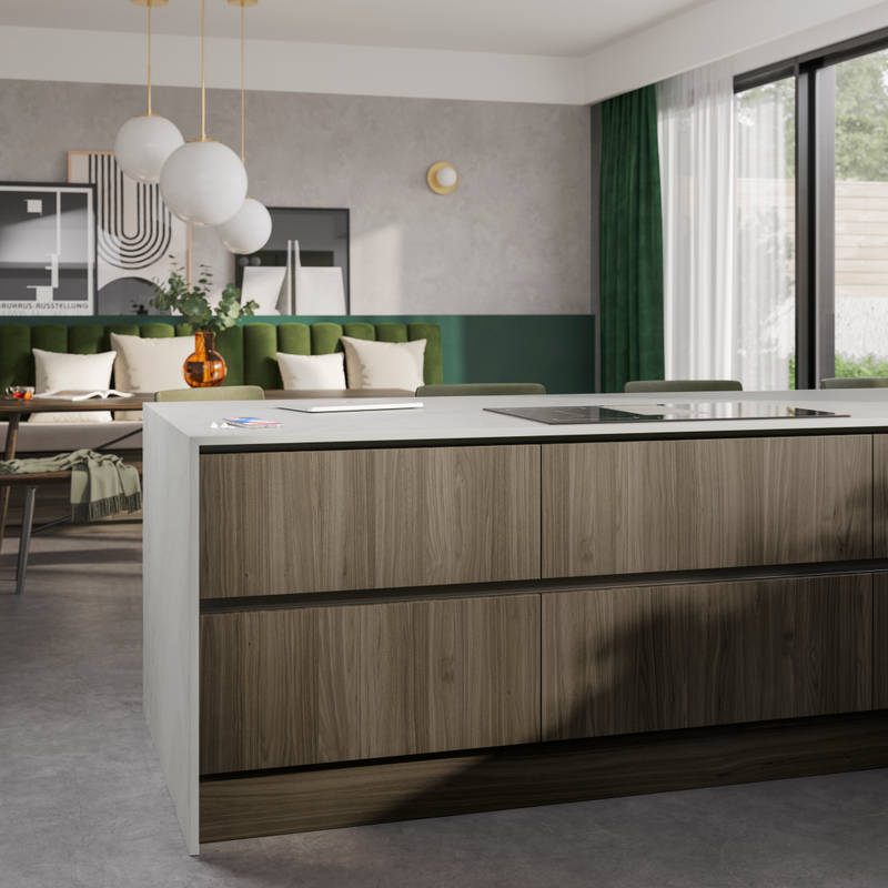 Close-up of Magnet's kitchen Integra Ascoli Dark oak.