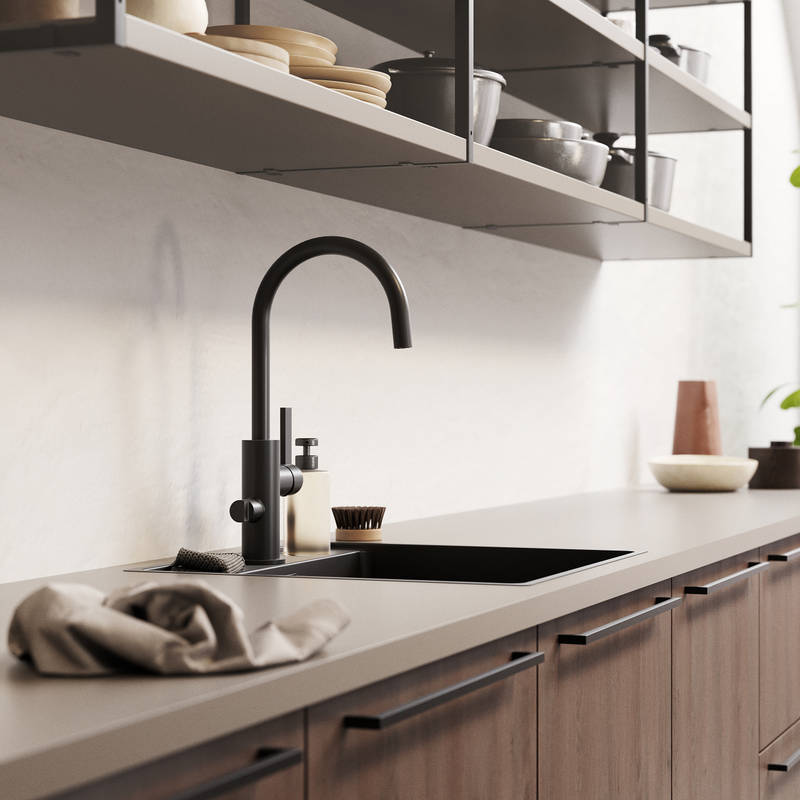 Kökslucka Malevik brun, laminatbänkskiva Mullvad - Marbodal