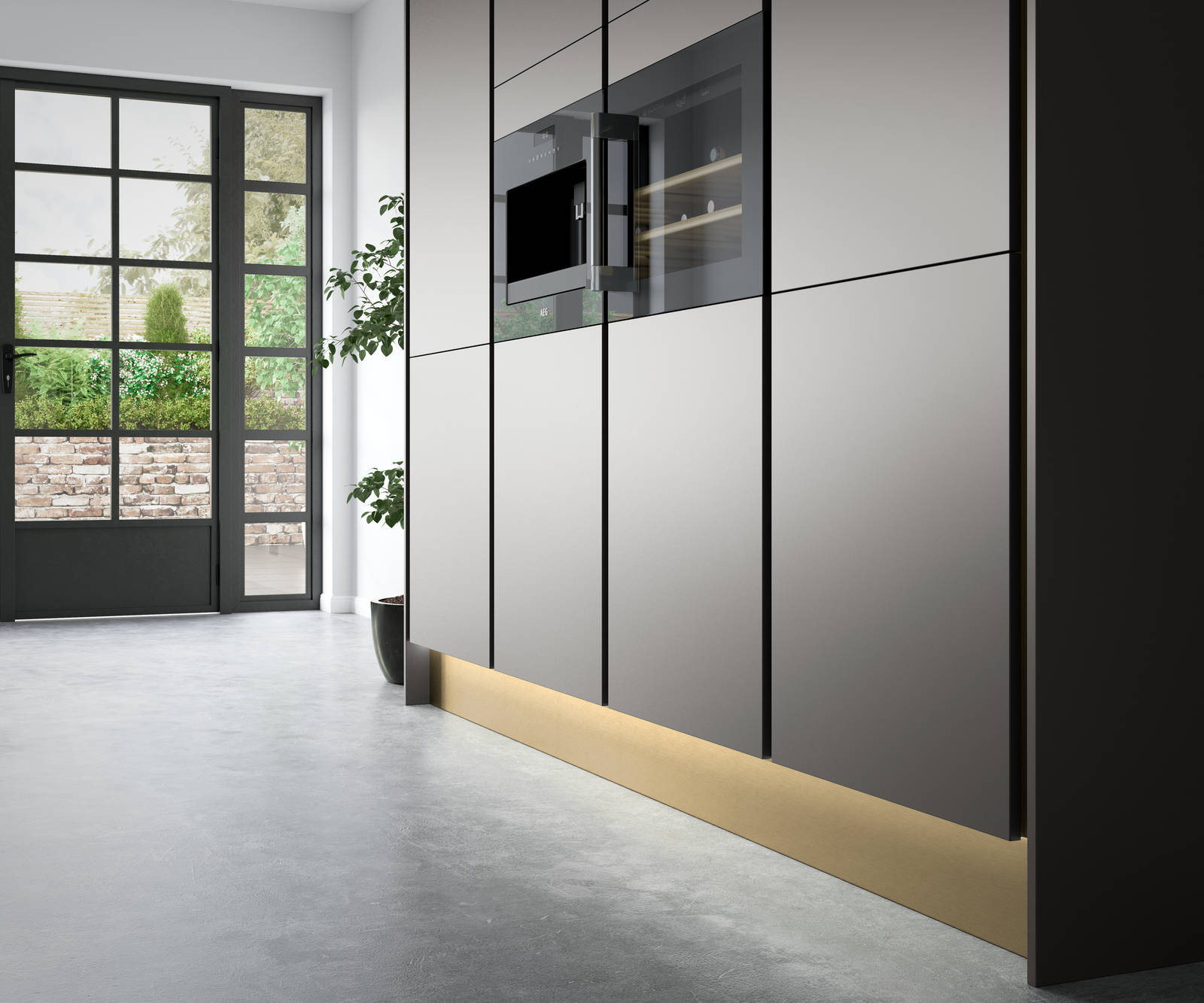 Integra Nova Grey by Magnet. Matt finished handless option with trim brushed in aluminum for a high end feel.