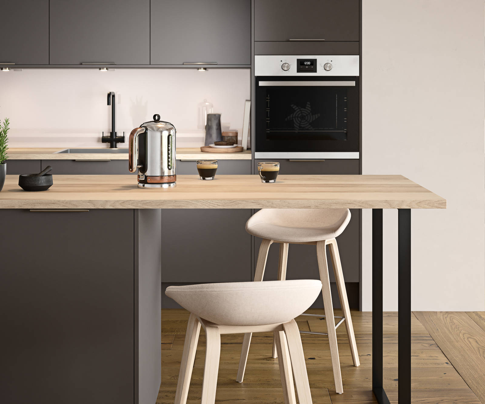 Nova by Magnet. Affordable slab door kitchen available in matt and super glass. 6 colours to choose from.