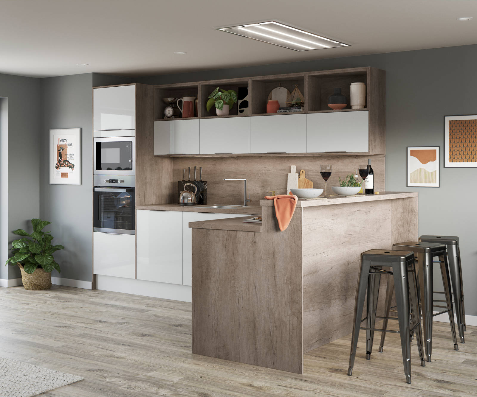 Nova by Magnet. Affordable slab door kitchen available in matt and super glass. 6 colours to choose from.