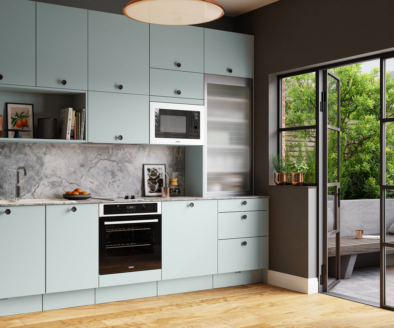 Soho from Magnet. Bold slab doors style this premium contemporary kitchen design available in 20 colours.