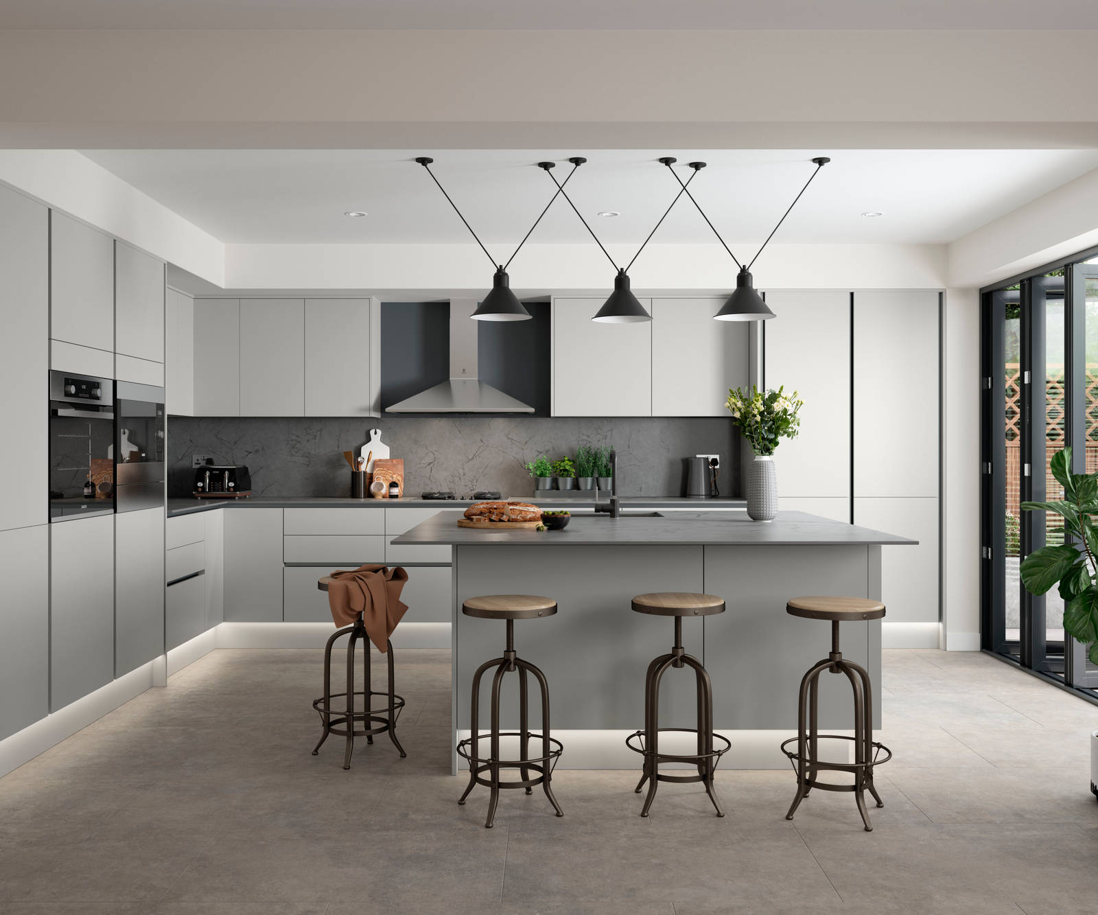 Integra Nova by Magnet. Matt finished handless option with trim brushed in aluminium for a high end feel.