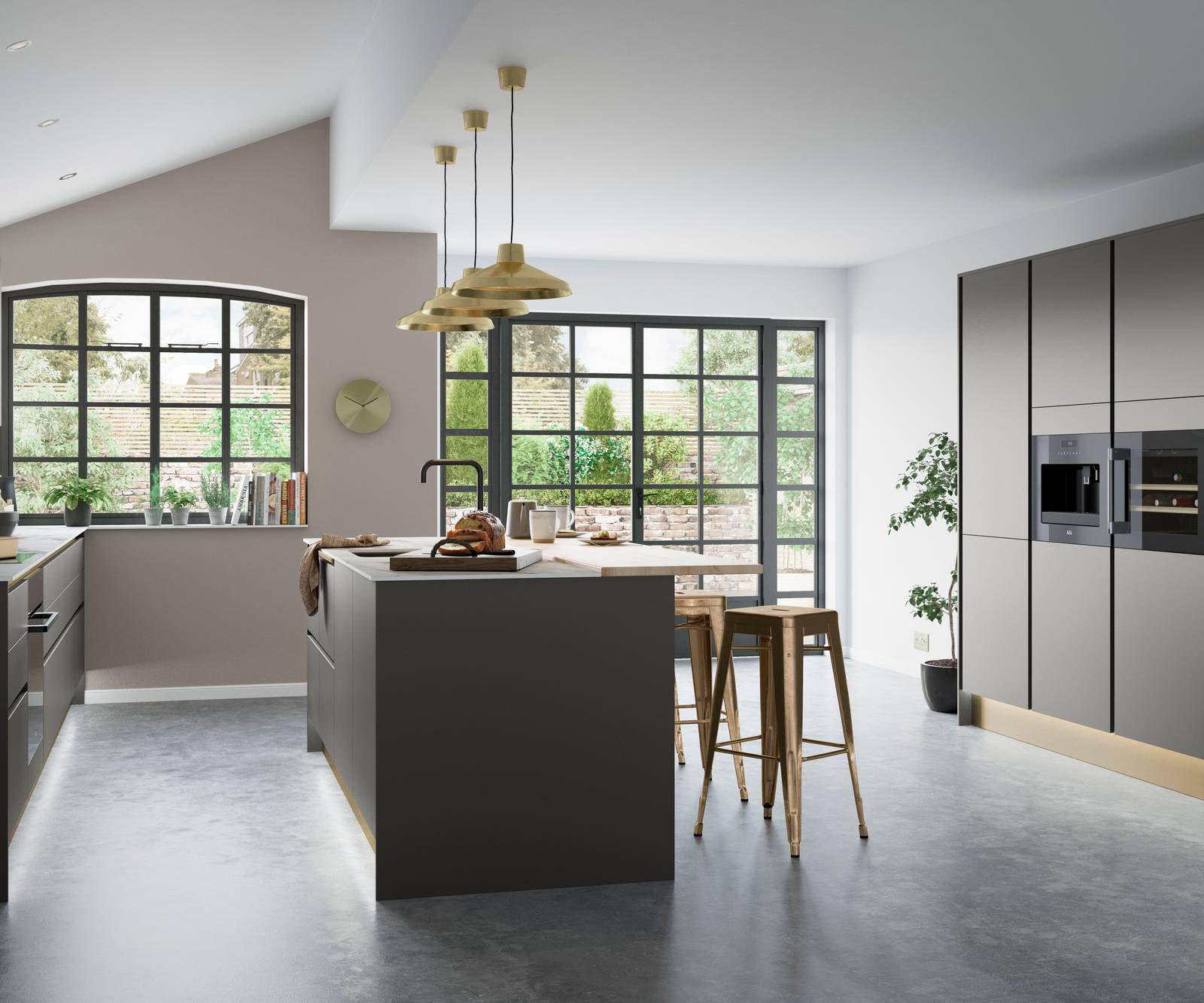Integra Nova by Magnet. Matt finished handless option with trim brushed in aluminium for a high end feel.