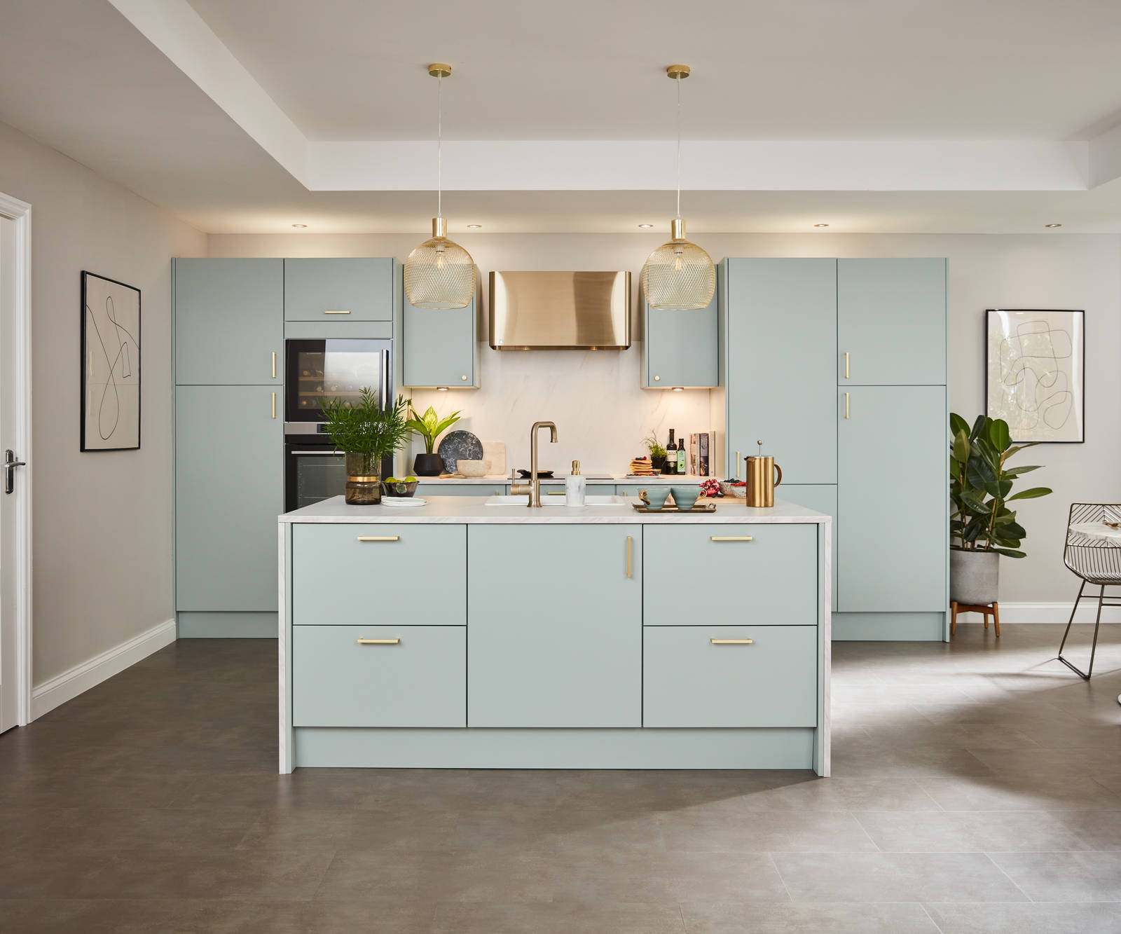 Soho from Magnet. Bold slab doors style this premium contemporary kitchen design available in 20 colours.