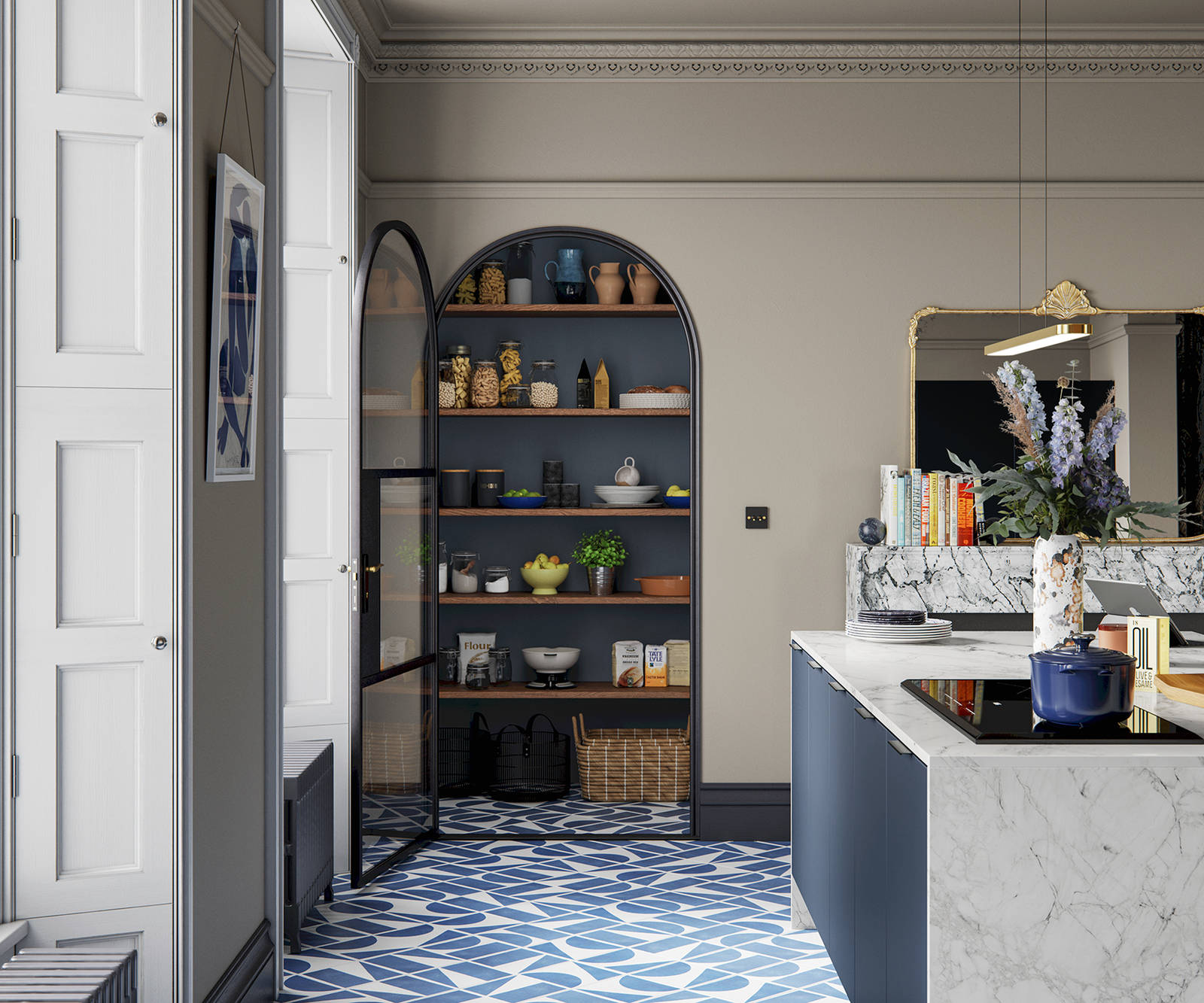 Hoxton kitchen. Smooth slab doors in a painted effect finish. Minimalist styling with your choice of handles and three colours.